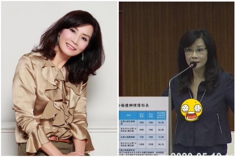 台北議員秦慧珠質詢時，胸前意外走光。（翻攝自臉書、台北市議會影片）