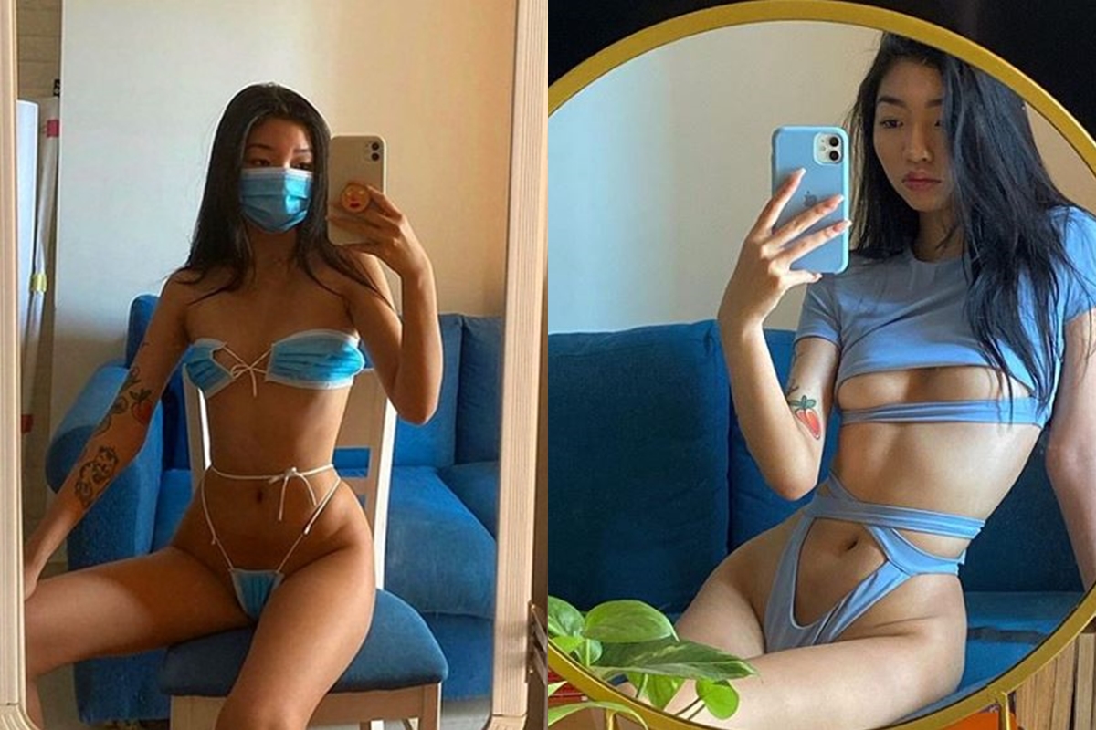 越南女模拿口罩當比基尼，慘遭網友圍剿。（翻攝自oanhdaqueen IG）