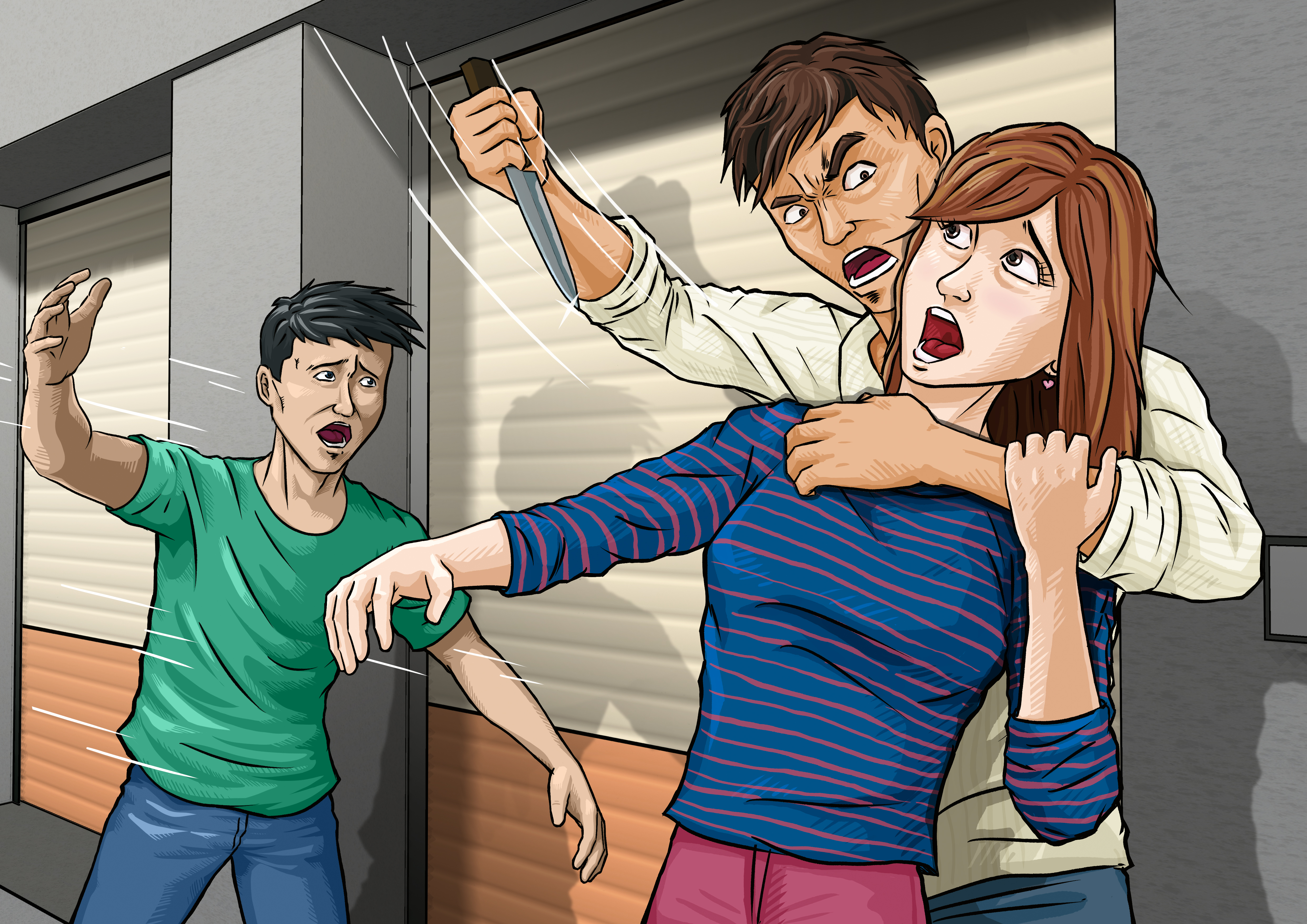 呂政軒勒住女友涂菫芸、持刀往她的脖子刺，涂的同事見狀上前搶救。（圖為示意畫面）