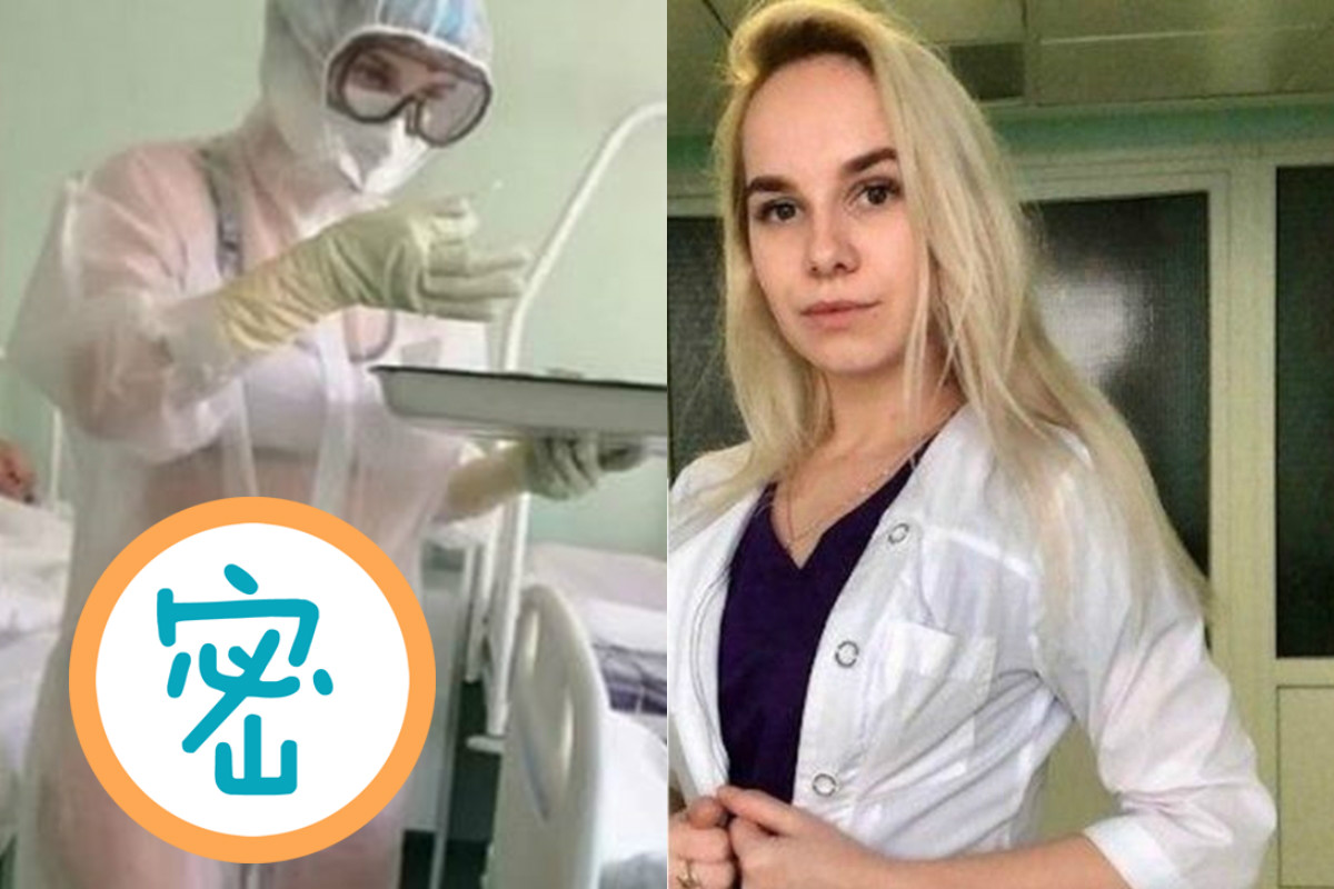 俄羅斯護理師穿內衣褲工作爆紅。（翻攝自推特、mash）