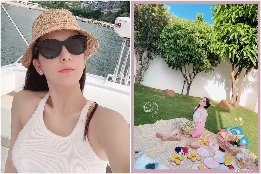 方媛為郭富城生下2個寶貝女兒,但身材保持依舊,日前找來閨密一起野餐。(翻攝方媛微博)