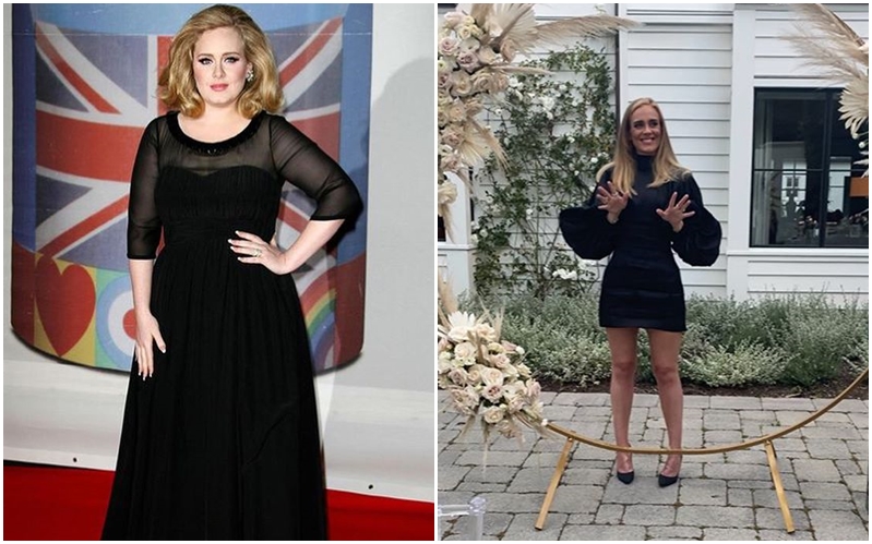 愛黛兒近年來從原本豐腴的身材成功甩肉45公斤（右圖），她的健身教練曝光了背後原因。（翻攝愛黛兒IG）