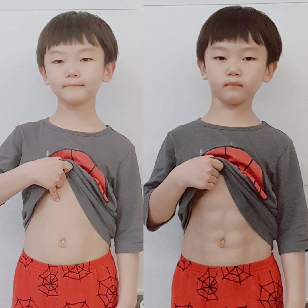 右圖的大發擁有巧克力腹肌,結果是媽媽幫忙P上去的。(翻攝自大發媽媽IG)