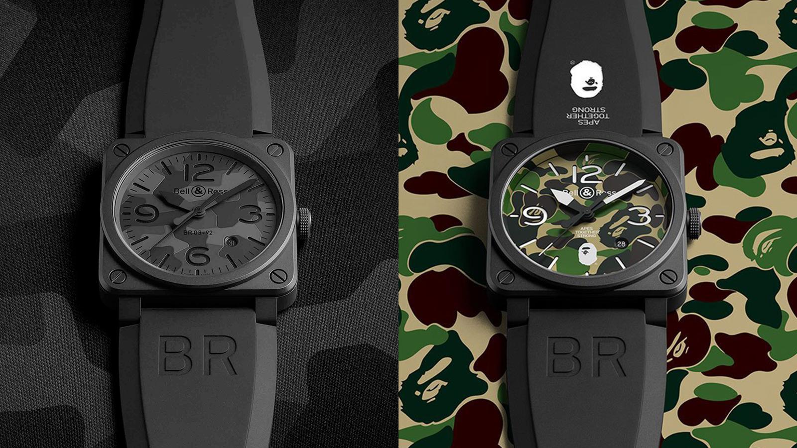 2017年的BR03-92 Black Camo（左）、和2018年與BAPE聯名的BR03-92 Green Camo（右），都是這幾年人氣很旺的迷彩話題款。