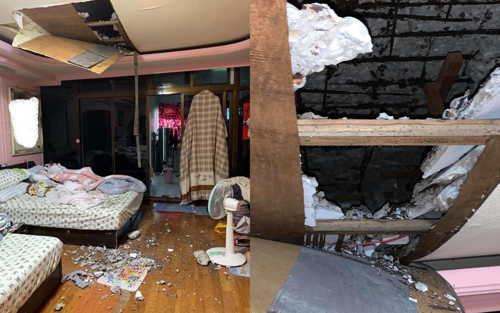 網友遇到住處天花板坍塌。（翻攝自爆廢公社）