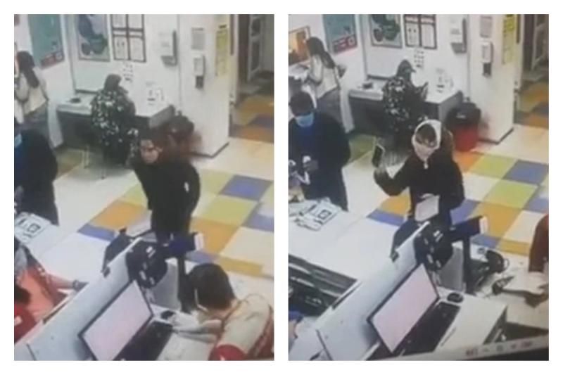 烏克蘭妹領包裹被拒，竟把內褲套頭當口罩用。（翻攝自Men's Humor）