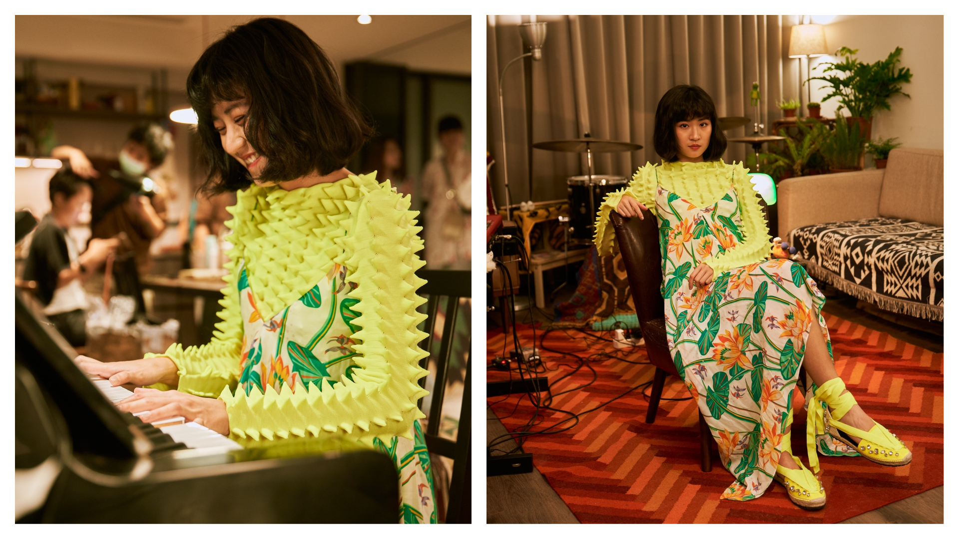 日前9m88穿著Paula’s Ibiza系列於LOEWE EN CASA演奏，在LOEWE的IG帳號對全世界直播。（LOEWE提供）