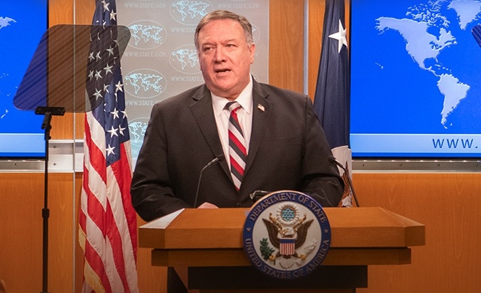 美國國務卿龐佩奧發表聲明，美國將和香港人民站在一起。（翻攝自美國國務院臉書）