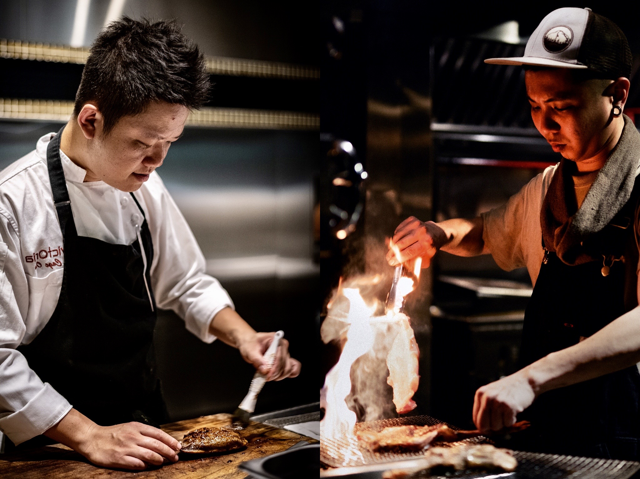 N°168PRIME敦化主廚歐俊辰（左）與FirePlay Taipei主廚蘇濟恒（右）聯手推出以直火料理為主題的餐會。