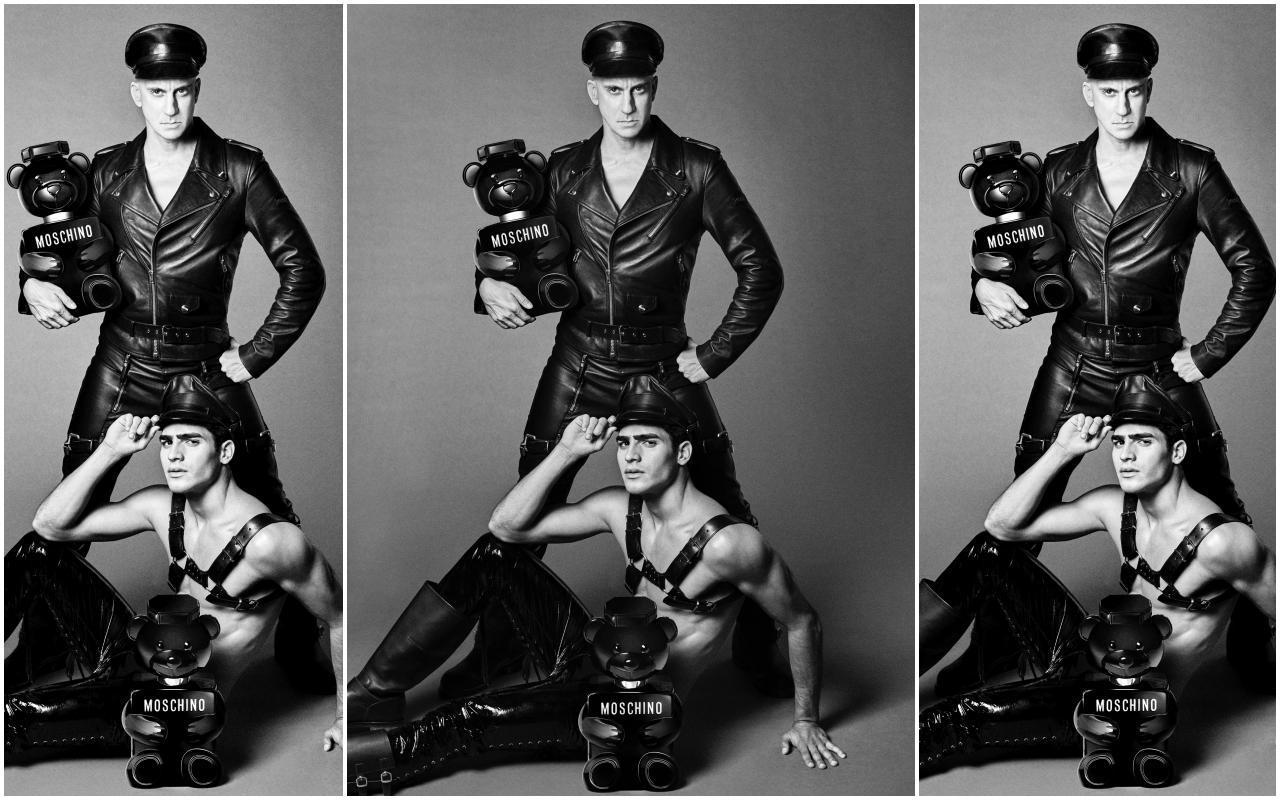 MOSCHINO藝術總監Jeremy Scott(圖上)與巴西超模Jhona Burjack拍攝TOY BOY淡香精平面廣告。(宏亞國際提供)