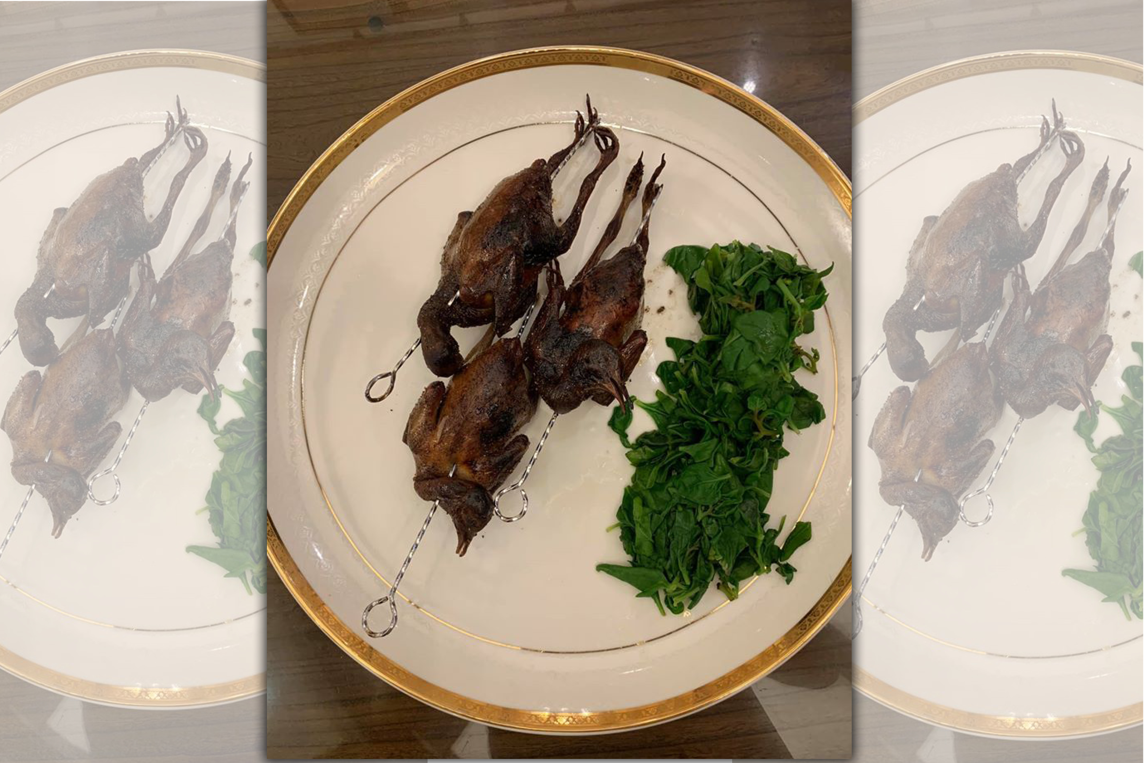 做炒鴿鬆時找不到鴿子，食材商特別寄來給我，於是我用這些鴿子做了小時候爸爸拿手的中式烤乳鴿。