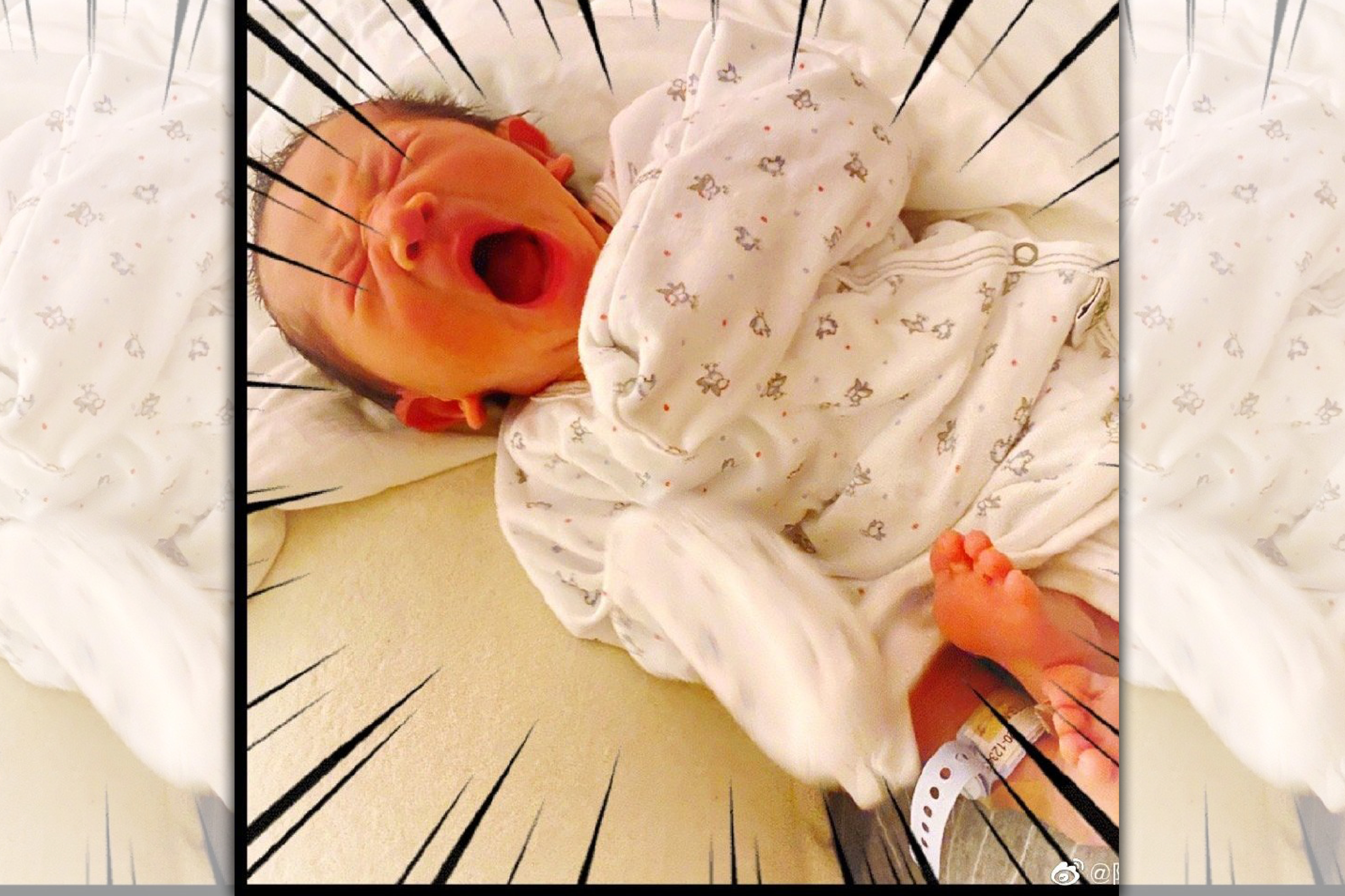 陳小春在大陸的兒童節當天秀出上週才剛出生的么兒照片。（翻攝自陳小春微博）