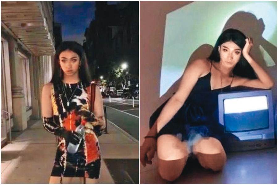 哈利的女裝豔照舉手投足都像個老司機，非常擅於肢體動作呈現。（翻攝自小哈利IG）