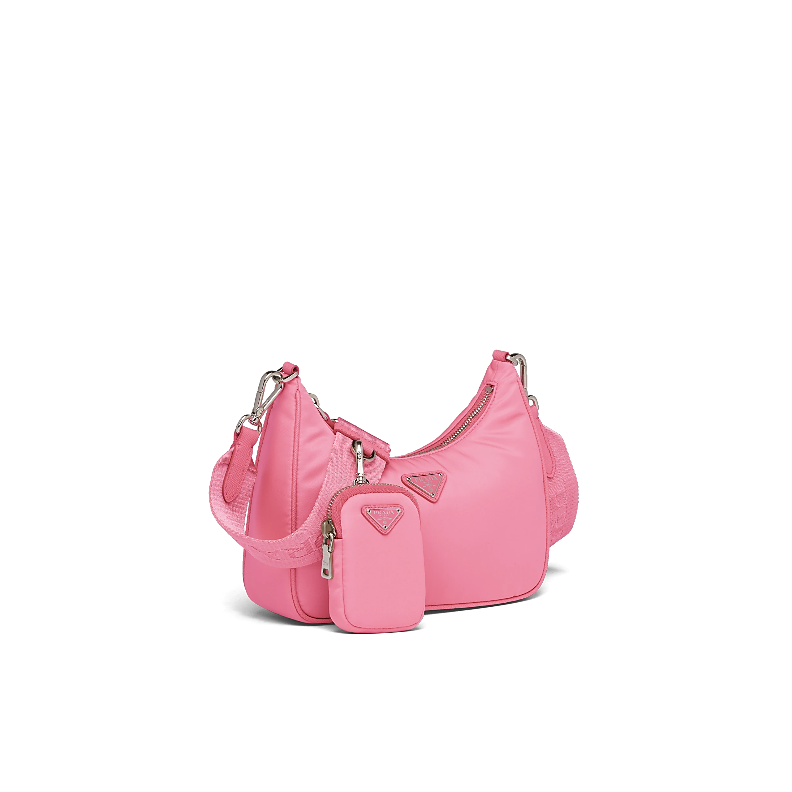 PRADA Re-edition系列粉色多功能肩背包 NT$38,000。(PRADA提供)