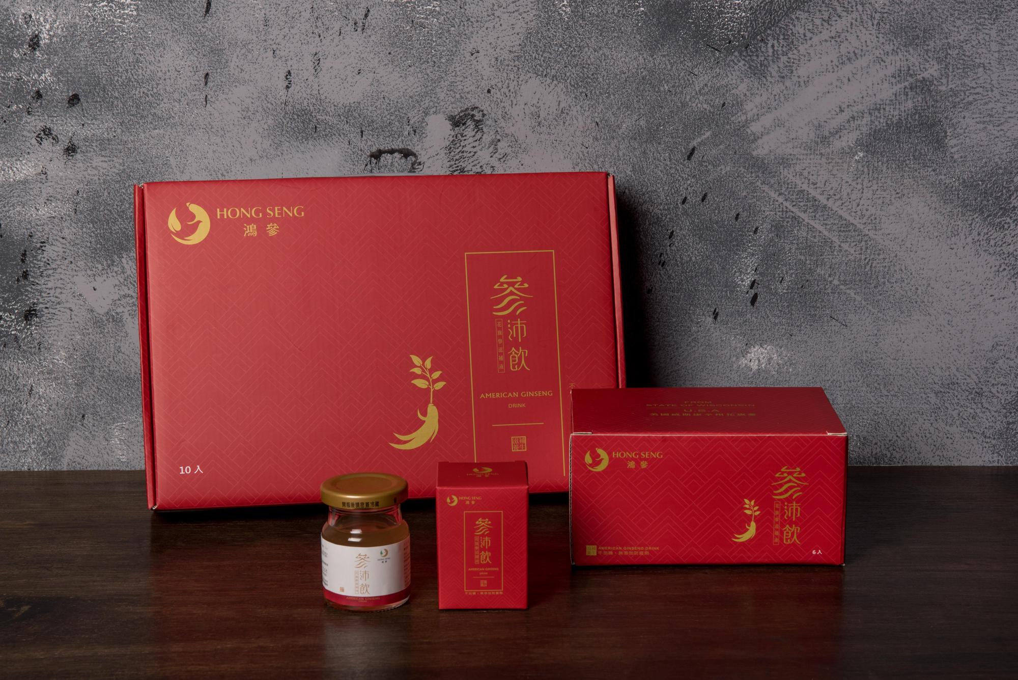喜氣大方的參沛飲禮盒10入950元、 6入570元，做端午禮盒更顯體面。(鴻參提供)