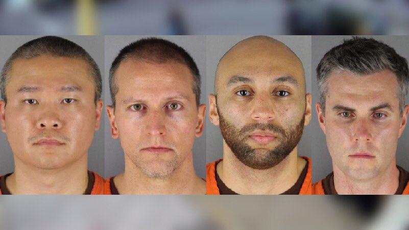 美國4名涉案警察全被起訴，以膝蓋重壓佛洛伊德致死的警察蕭文，追加二級謀殺罪。 （翻攝自Twitter）