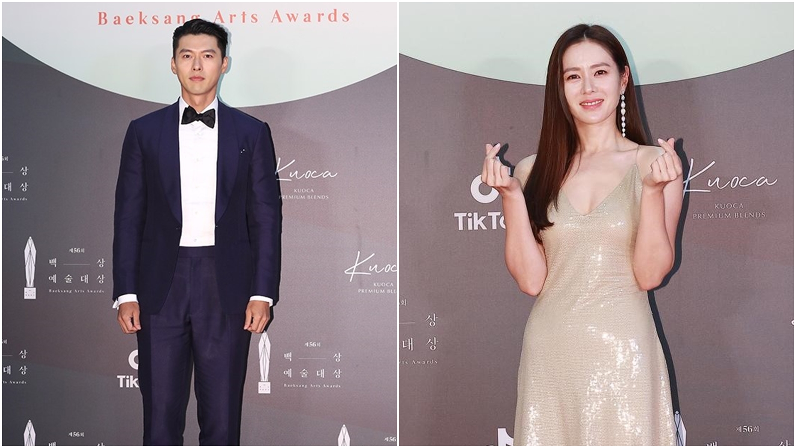 玄彬（左）和孫藝真獲得本屆百想藝術大賞的人氣演員獎，2人分開走紅毯讓不少《愛的迫降》劇迷難掩失望。（左圖翻攝STARNEWS，右圖翻攝日刊體育報）