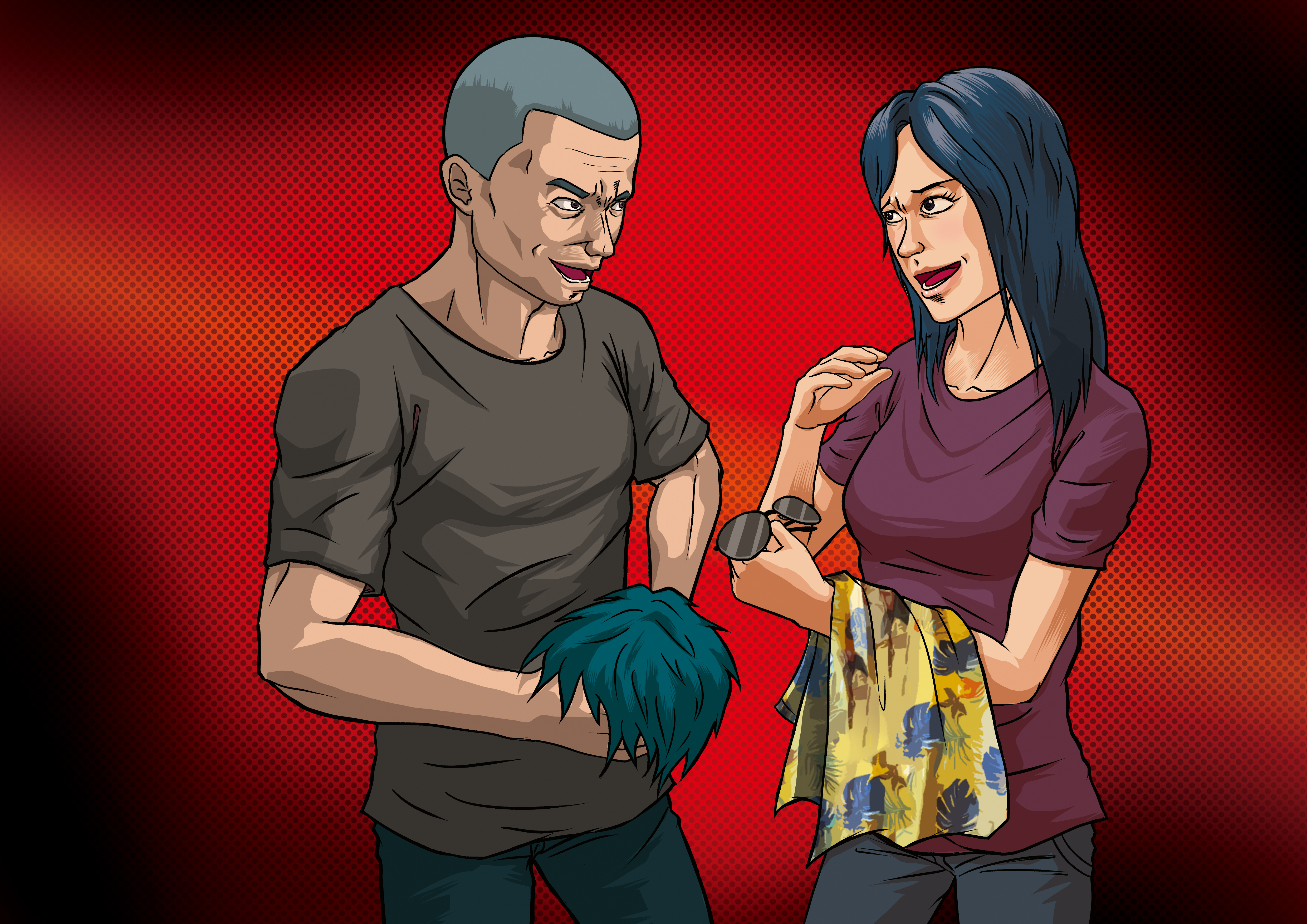 陳女同意角頭新歡教訓男友，還陪著去買變裝用的假髮、墨鏡、花襯衫，以免被拍到留下證據。