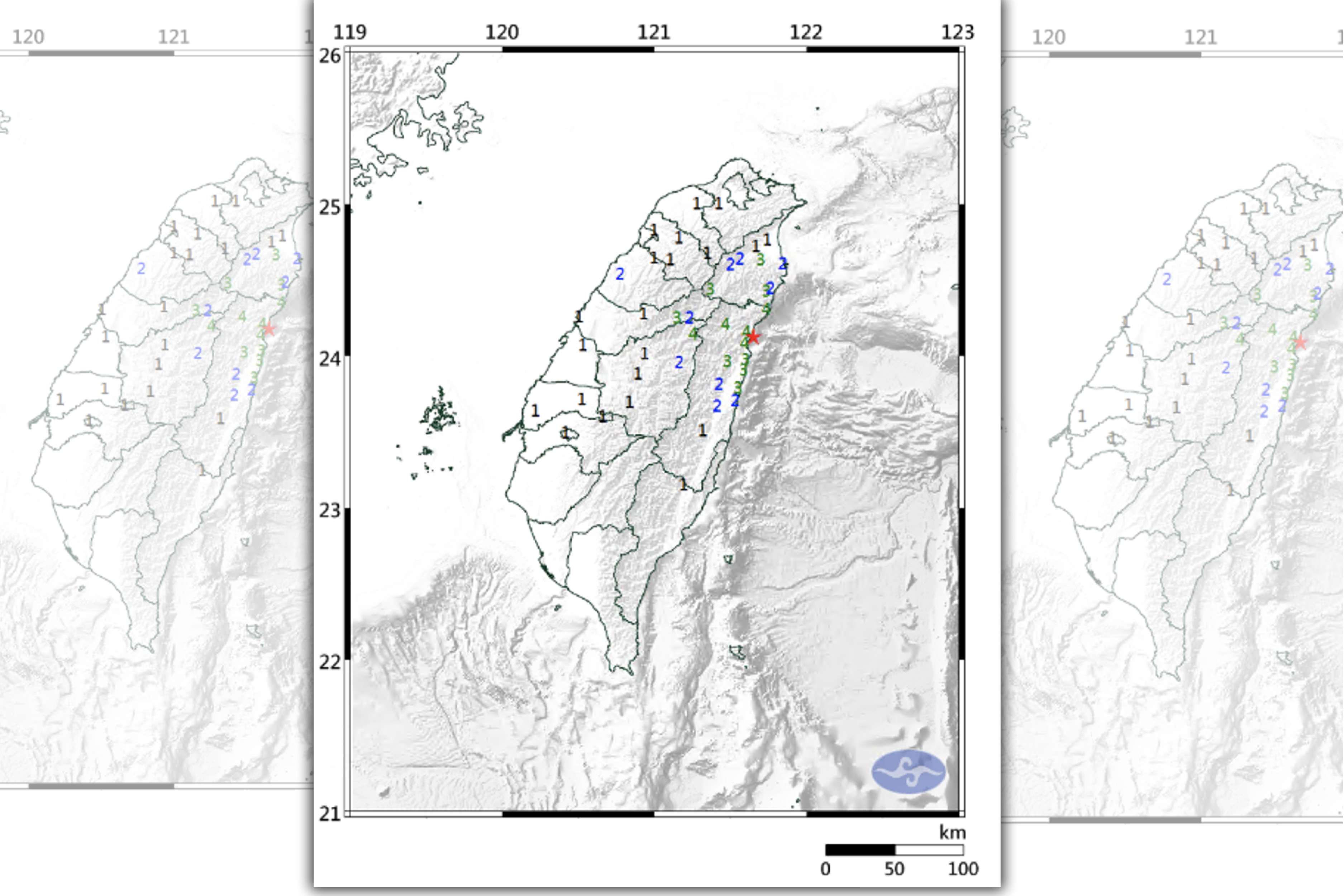 今（7）日上午9時49分花蓮發生規模4.8有感地震。（翻攝中央氣象局網站）