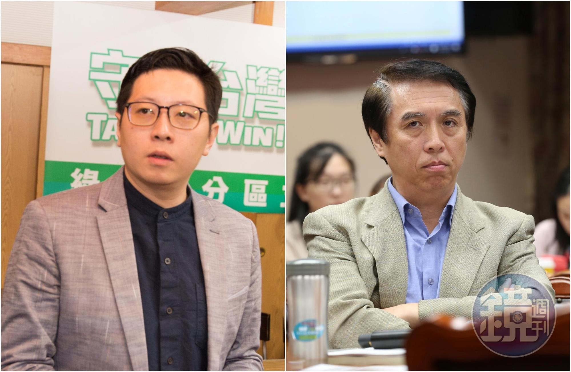 桃園市議員王浩宇（左）遭鎖定罷免，前立委陳學聖（右）呼籲國民黨有所行動。