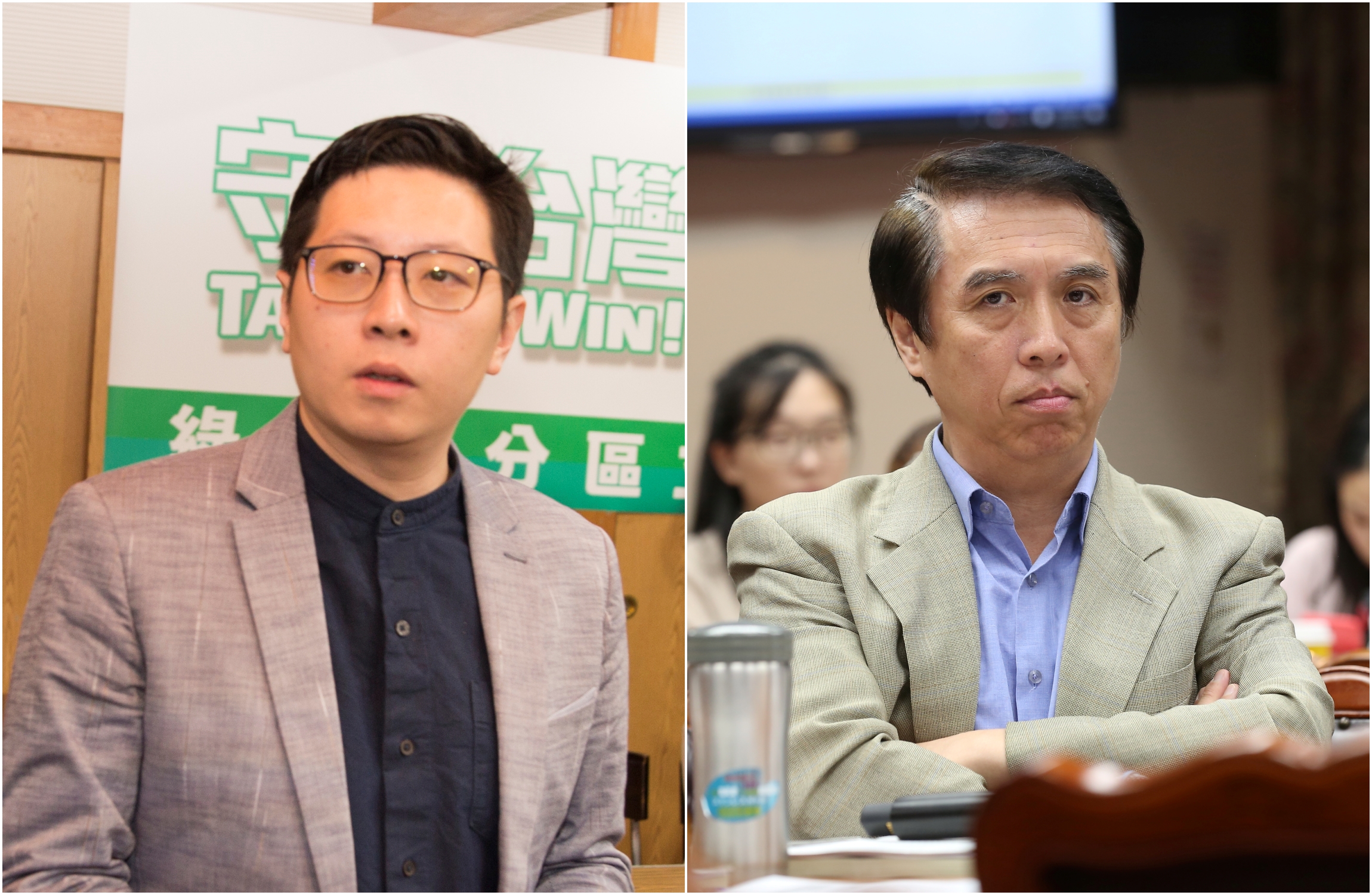 桃園市議員王浩宇（左）遭鎖定罷免，前立委陳學聖（右）呼籲國民黨有所行動。