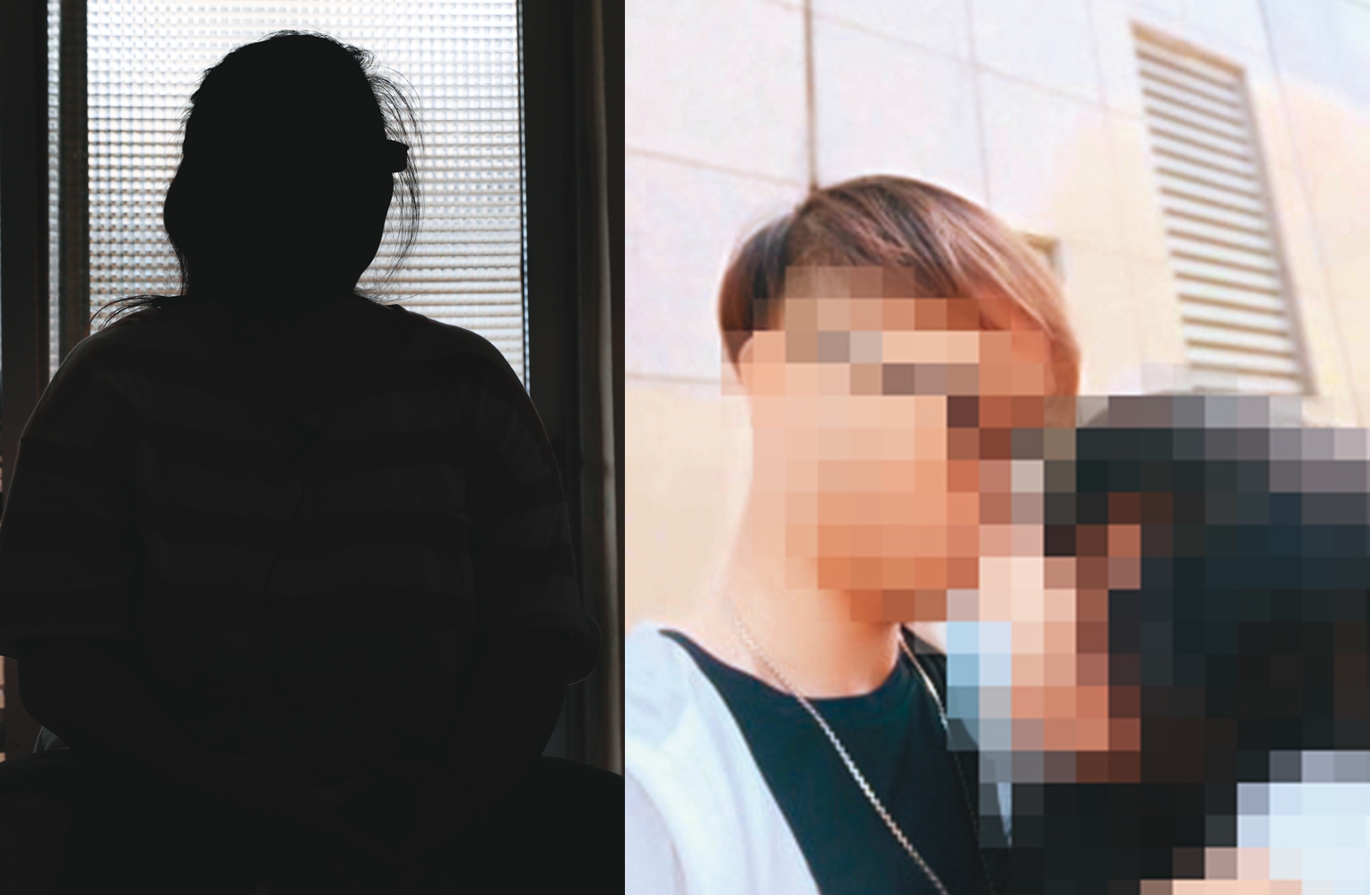 樂樂的母親(左)提到女兒遭誘姦,十分自責,還忍不住哽咽。年僅11歲的女童的樂樂(右)遭38歲的李男(中)誘姦,還合拍接吻照。(讀者提供)