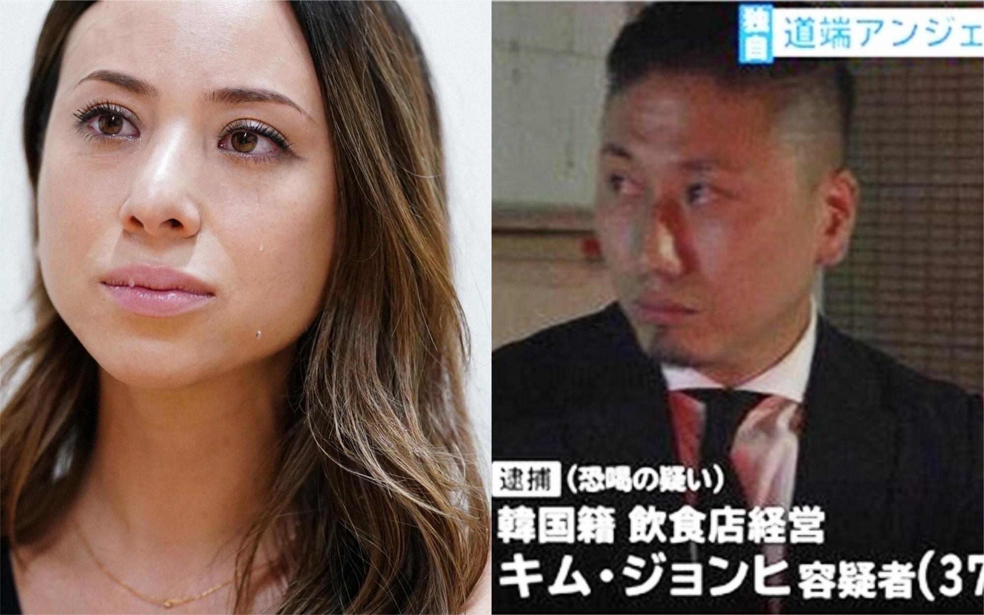 道端安吉麗卡（左圖）淚訴去年與老公被捲入的恐嚇事件，並說明兩人在進行協議離婚。（翻攝網路）
