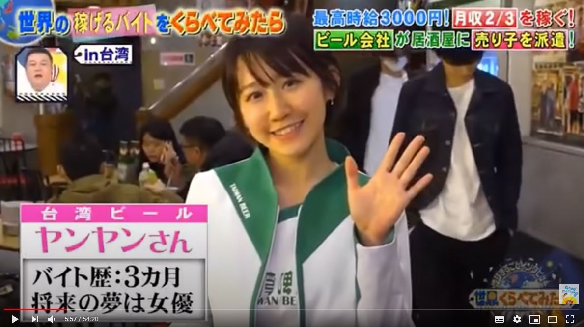 日本綜藝節目採訪台灣「酒促小姐」。（翻攝自モーニングショーTV YouTube）