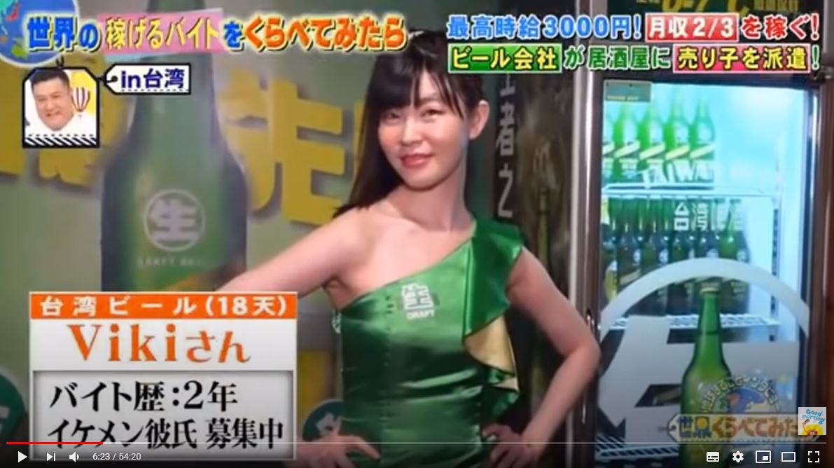 日本綜藝節目採訪台灣「酒促小姐」。（翻攝自モーニングショーTV YouTube）