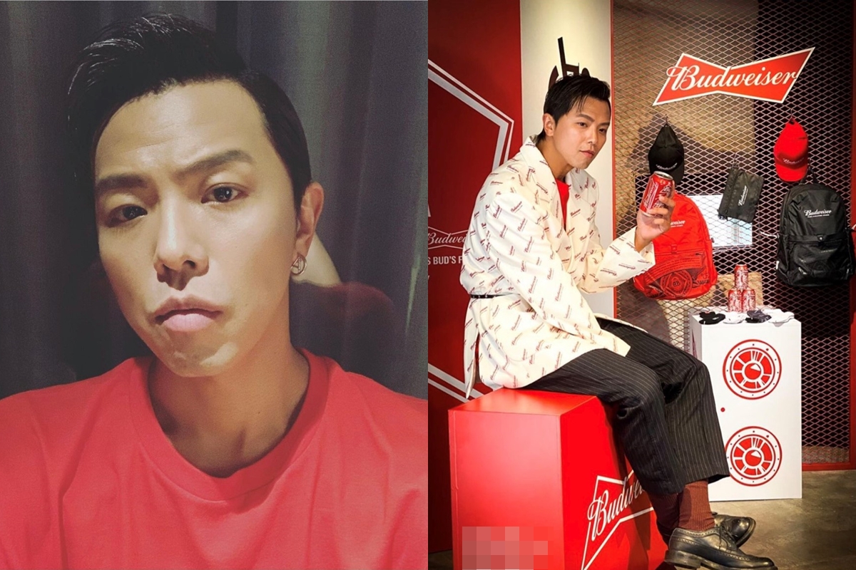 黃鴻升（小鬼）出席記者會，宣傳自創潮流品牌AES與啤酒商的合作。（翻攝自黃鴻升IG、aes_sam IG）