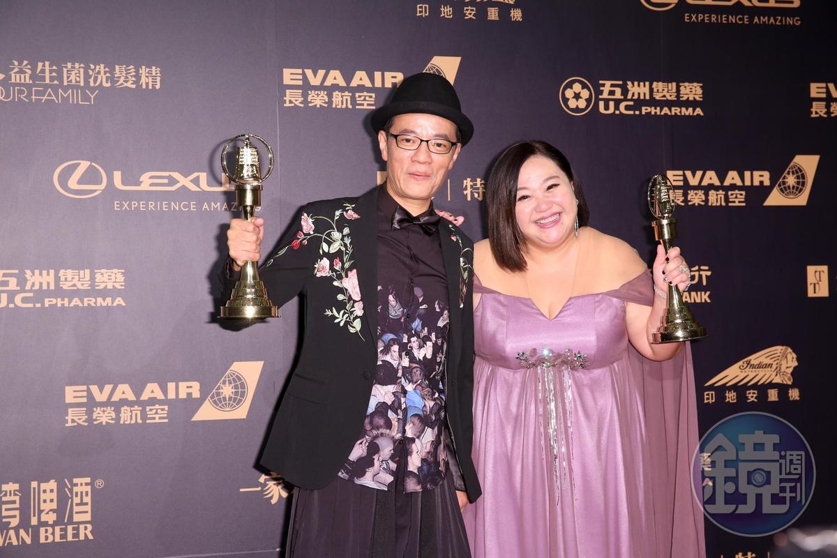 鍾欣凌憑公視迷你劇集《你的孩子不是你的孩子》奪下第54屆金鐘獎迷你劇集女主角獎，左為吳朋奉。（本刊資料照）