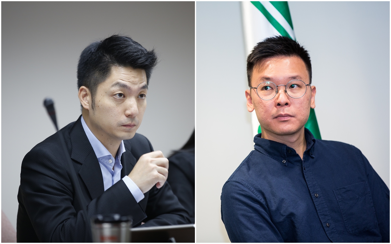 林飛帆（右）接受廣播專訪時，坦言有點擔心蔣萬安（左）近期發言，認為提倡舉辦釣魚台釣魚大賽等等，感覺都有點「韓式」發言。（本刊資料照）