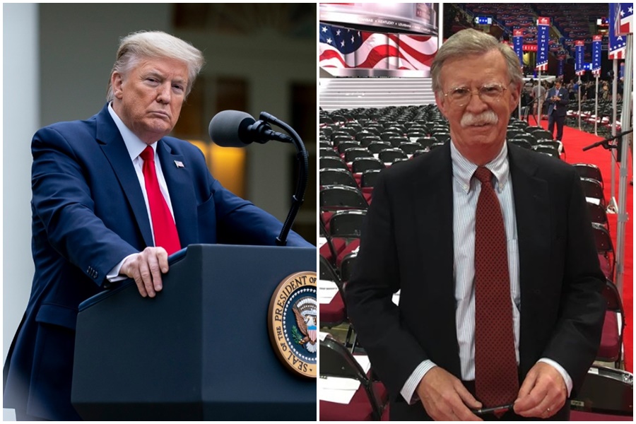 前白宮國安顧問波頓（右）出書爆料，指川普（左）為贏得連任向習近平求情。（翻攝自THE WHITE HOUSE、Team John Bolton臉書）