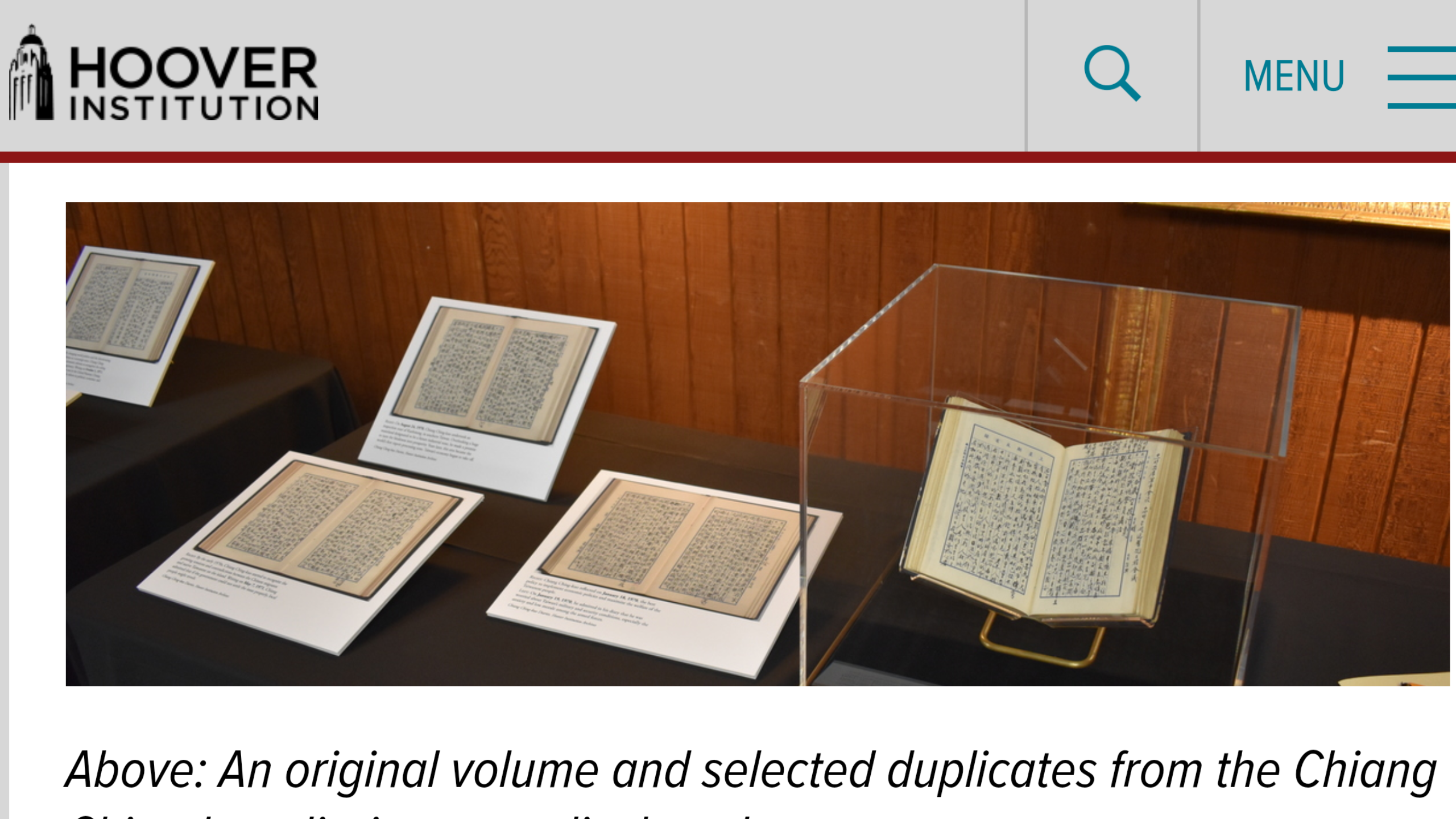蔣介石、蔣經國父子日記及文物歸屬權官司宣判，圖左為蔣經國日記原本，圖右為複製本。（翻攝胡佛研究所網站）