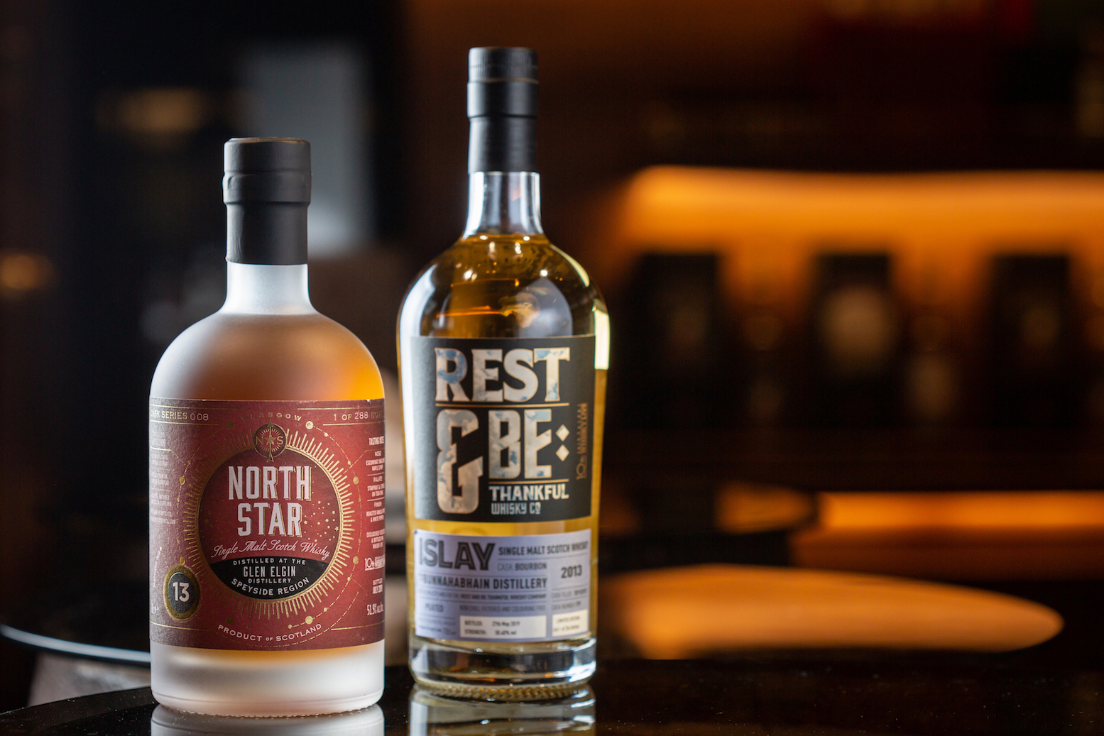 蘇格蘭獨立裝瓶廠「North Star」酒款全都是小批次限量精選，「Rest & Be Thankful 」則有經典的艾雷島威士忌。（左：3,800元／瓶、右：3,000元／瓶）