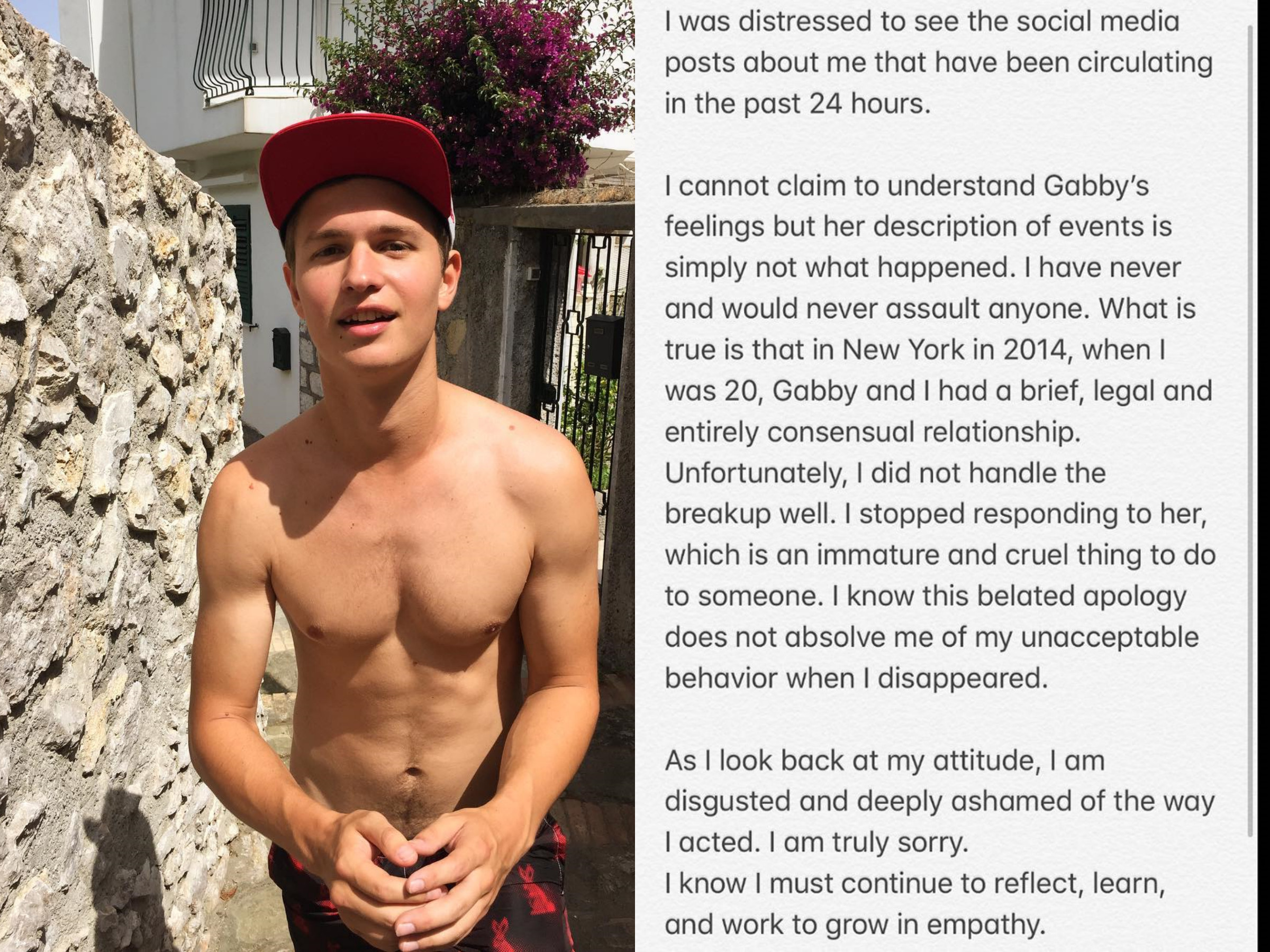 安索艾格特被一名女子在推特爆料指控性侵，他事隔一日在IG發文否認性侵。（翻攝自安索IG）