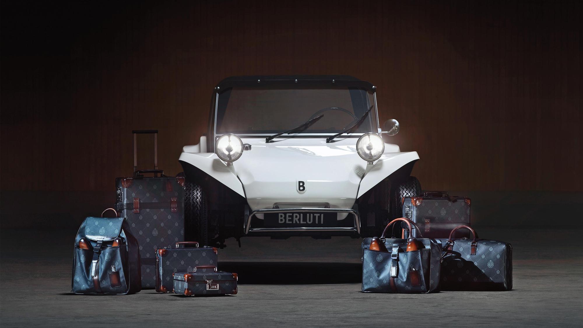 Berluti全新沙灘越野車上有可供訂製的SIGNATURE Canvas圖紋帆布軟篷。（Berluti提供）