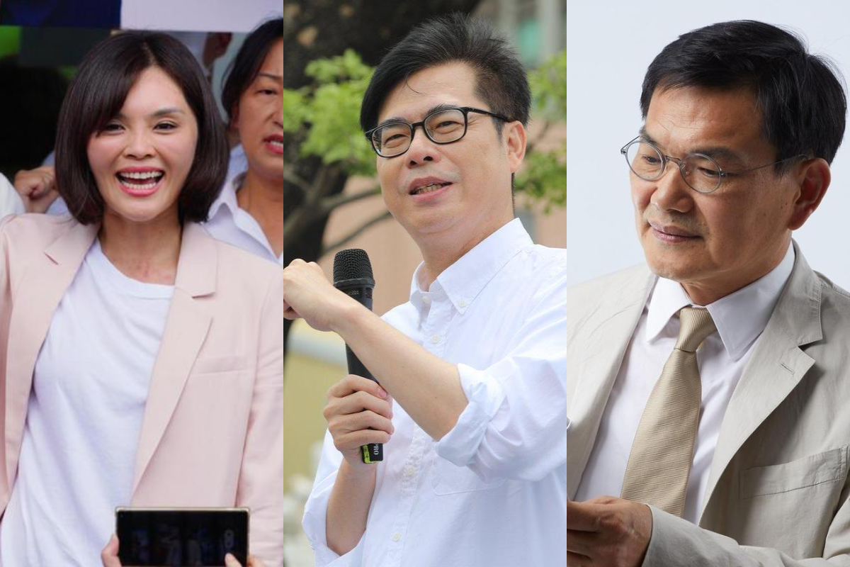 高雄市長補選在24日登記截止,藍、綠、白分別推出(左起)李眉蓁、陳其邁、吳益政參選。(圖左資料照,翻攝自陳其邁、吳益政臉書)