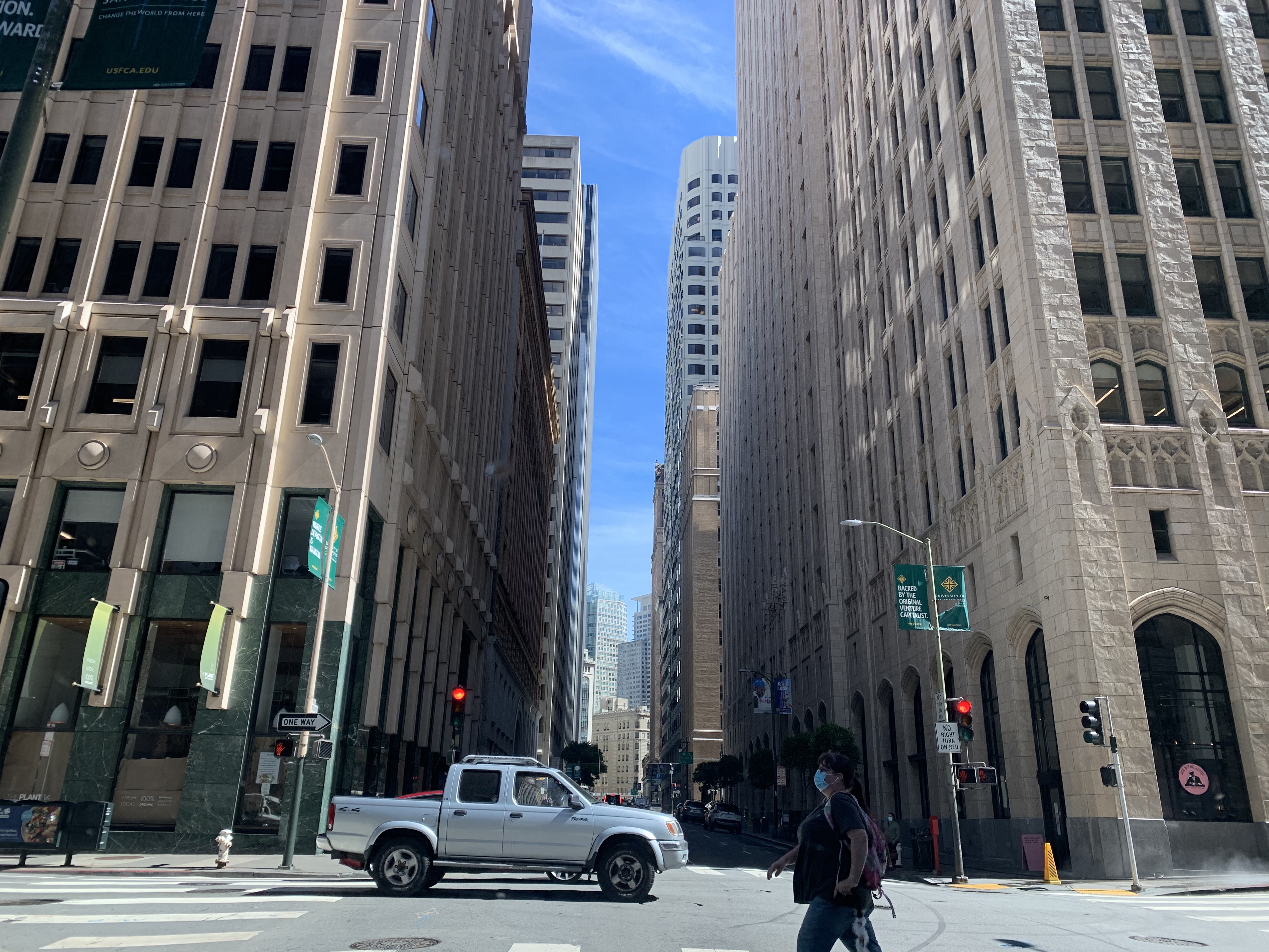  疫情肆虐的舊金山，街頭冷冷清清。（余怡菁 攝）