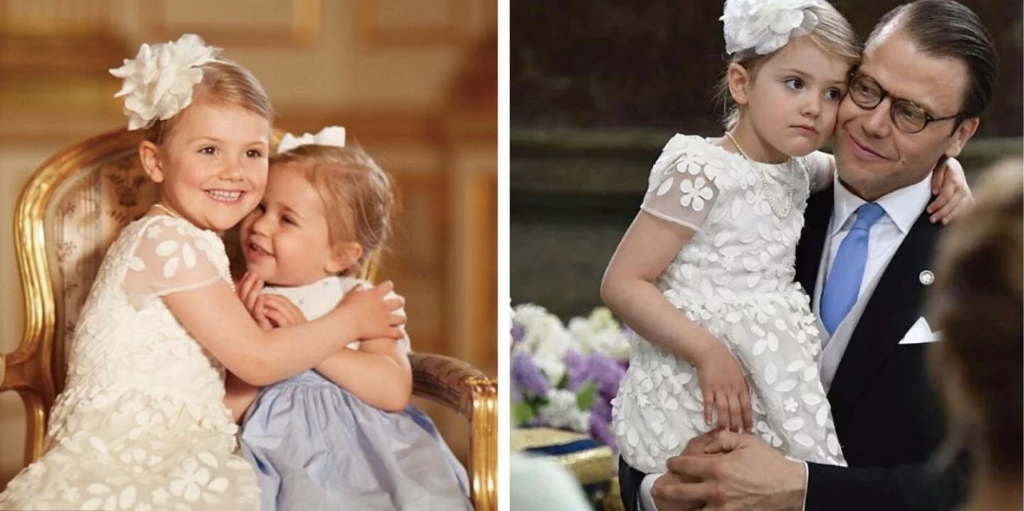 瑞典小公主Estelle穿著做工精緻的Charabia白色花瓣洋裝，完美襯托貴族氣質。（翻攝自Pinterest_ dailymail.co.uk）