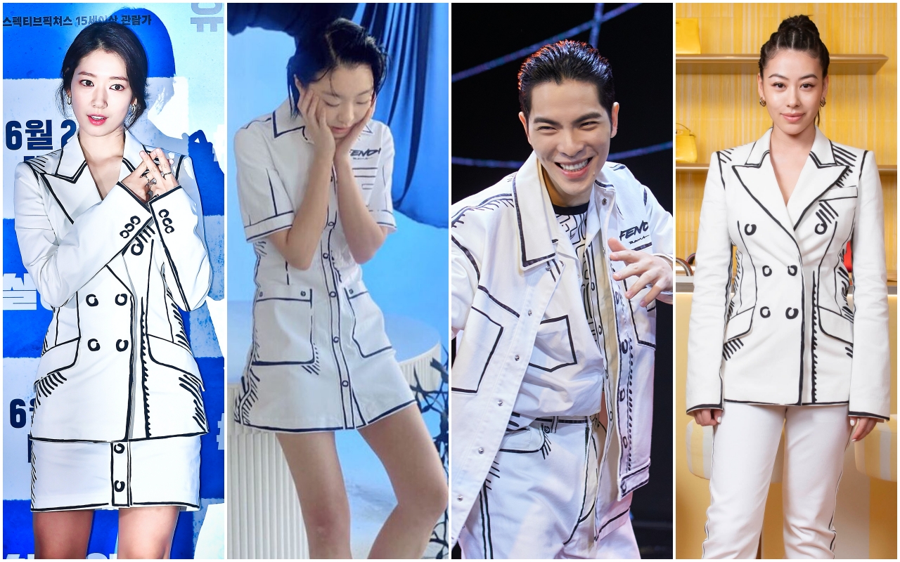 朴信惠（左起）、金多美、蕭敬騰、蔡詩芸都以California Sky系列時裝展演最新時尚潮流。（FENDI提供）