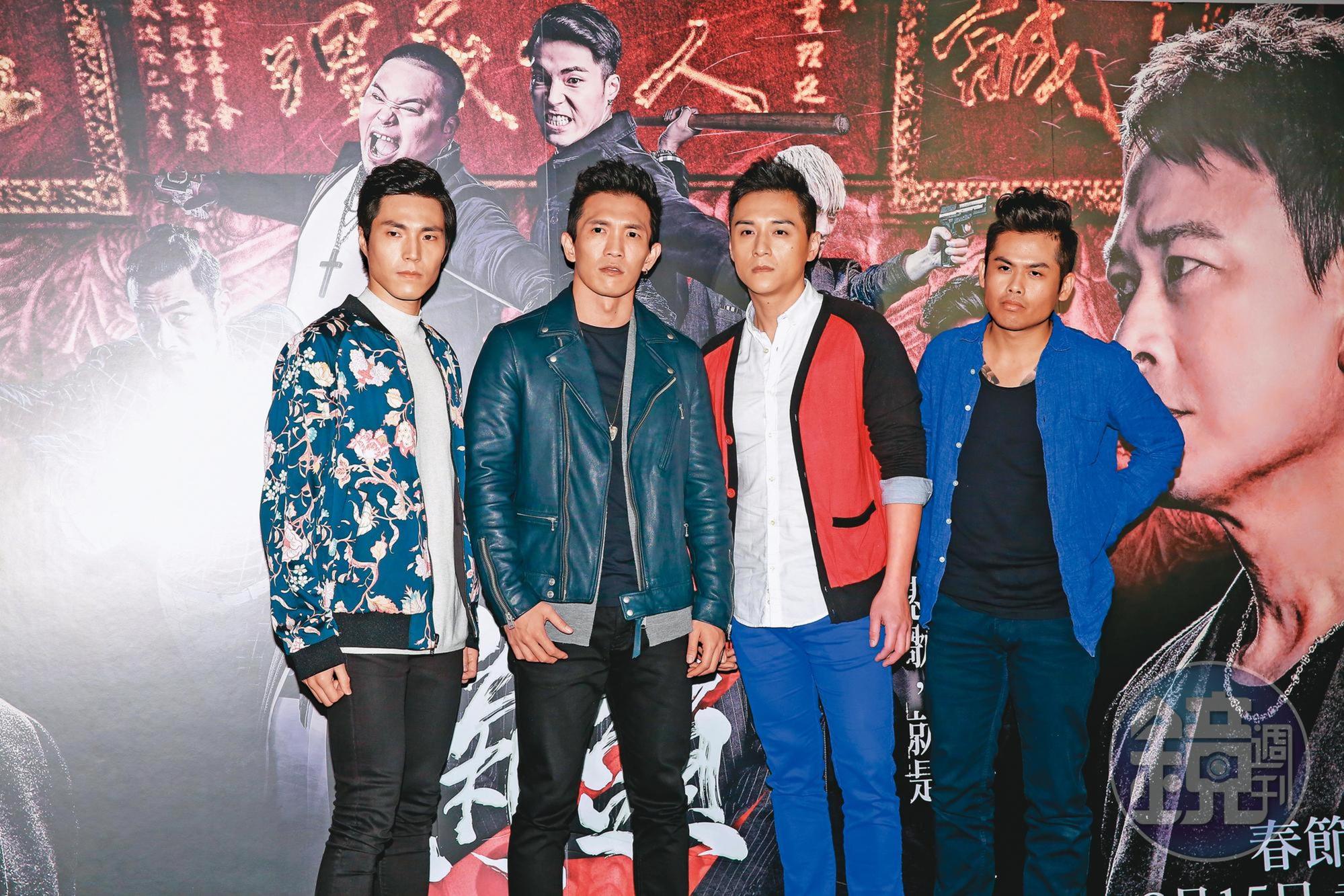 黃尚禾(左二)前年和鄭人碩(右二)再度合作,演出電影《角頭2:王者再起》。左一為唐振剛,右一為張再興。