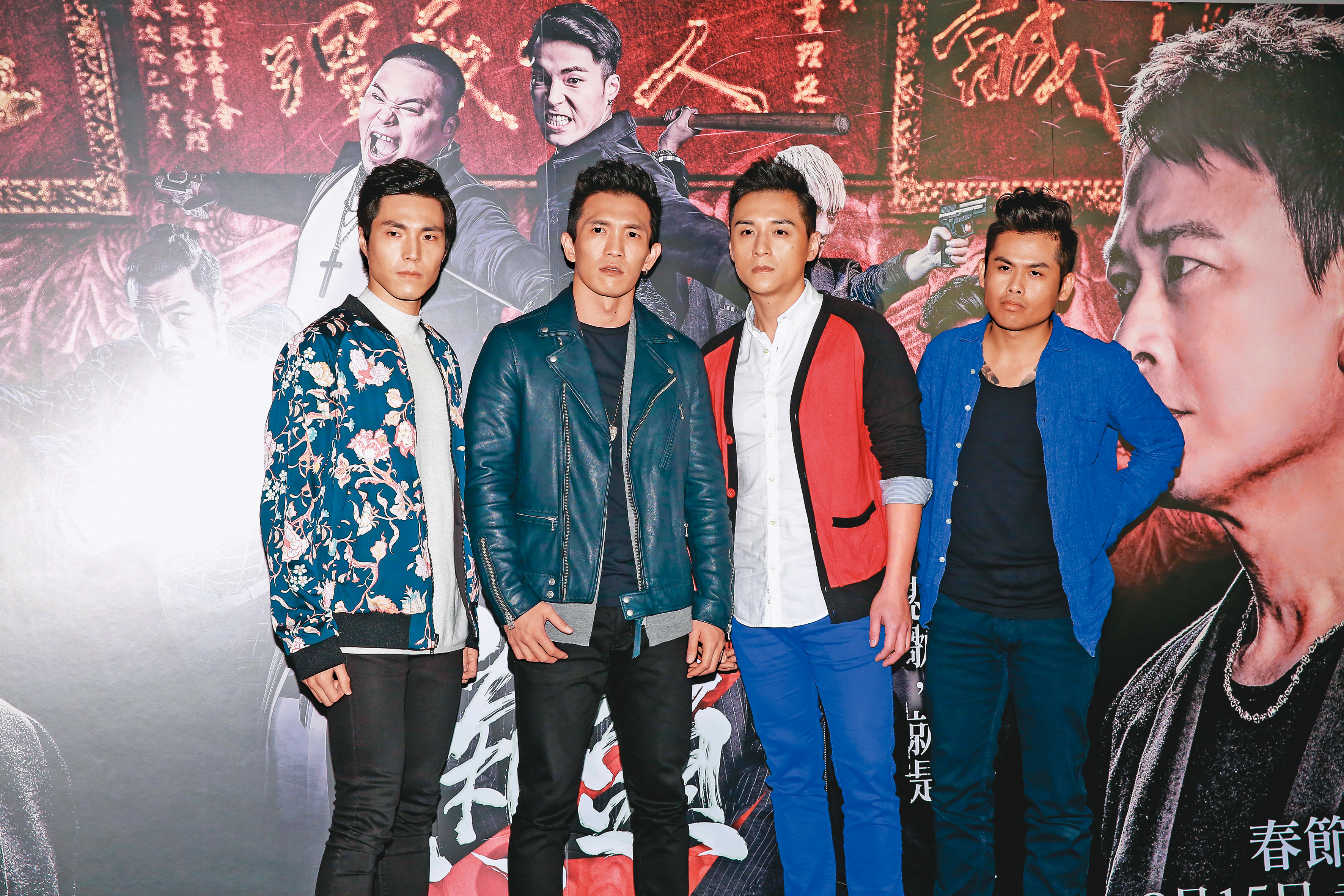 黃尚禾（左二）前年和鄭人碩（右二）再度合作，演出電影《角頭2：王者再起》。左一為唐振剛，右一為張再興。