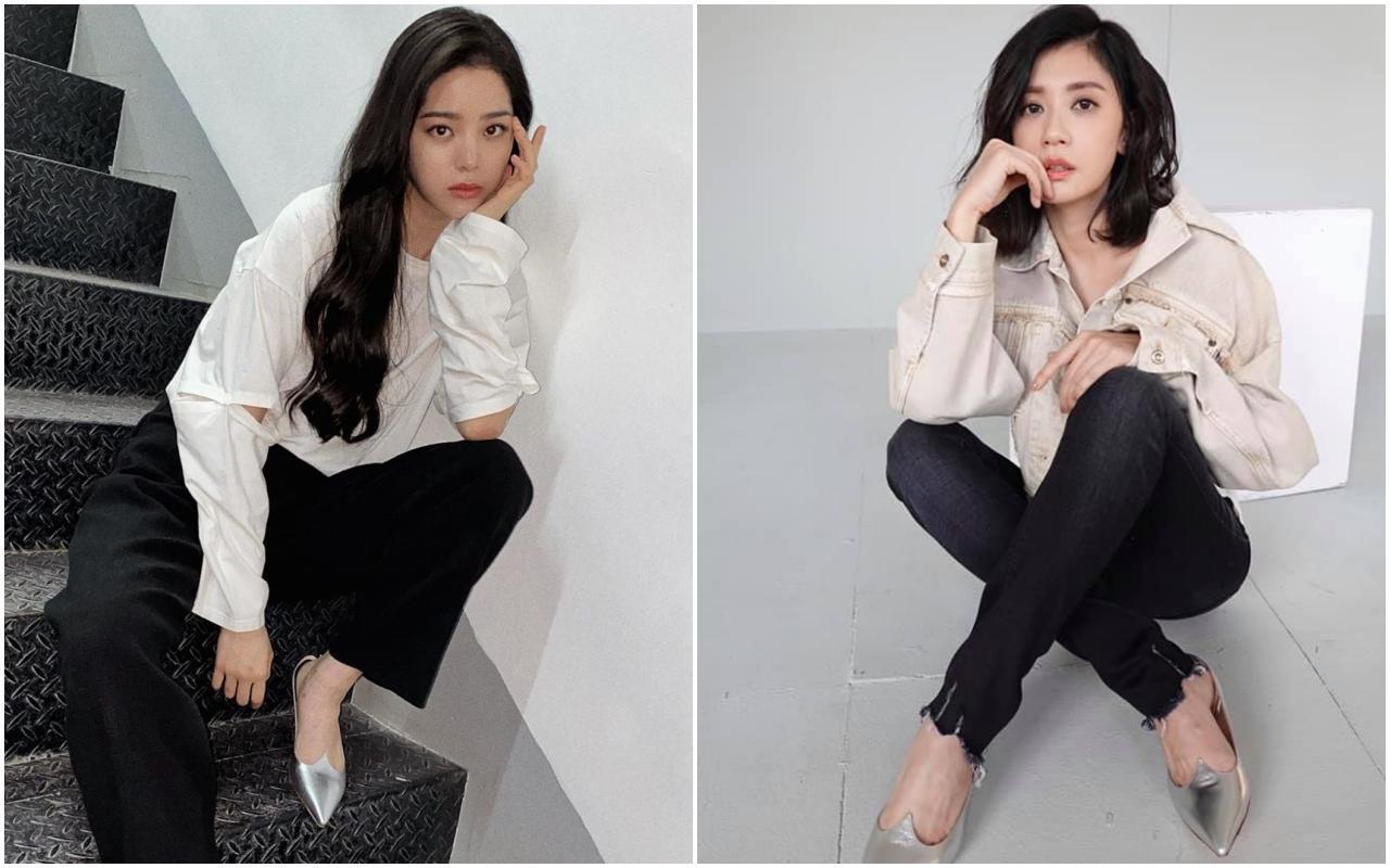 歐陽娜娜(左)與賈靜雯(右)撞I Love Vivier系列銀色鞋款,po文速度卻遠遠慢了一大步。(翻攝自歐陽娜娜IG/賈靜雯臉書)