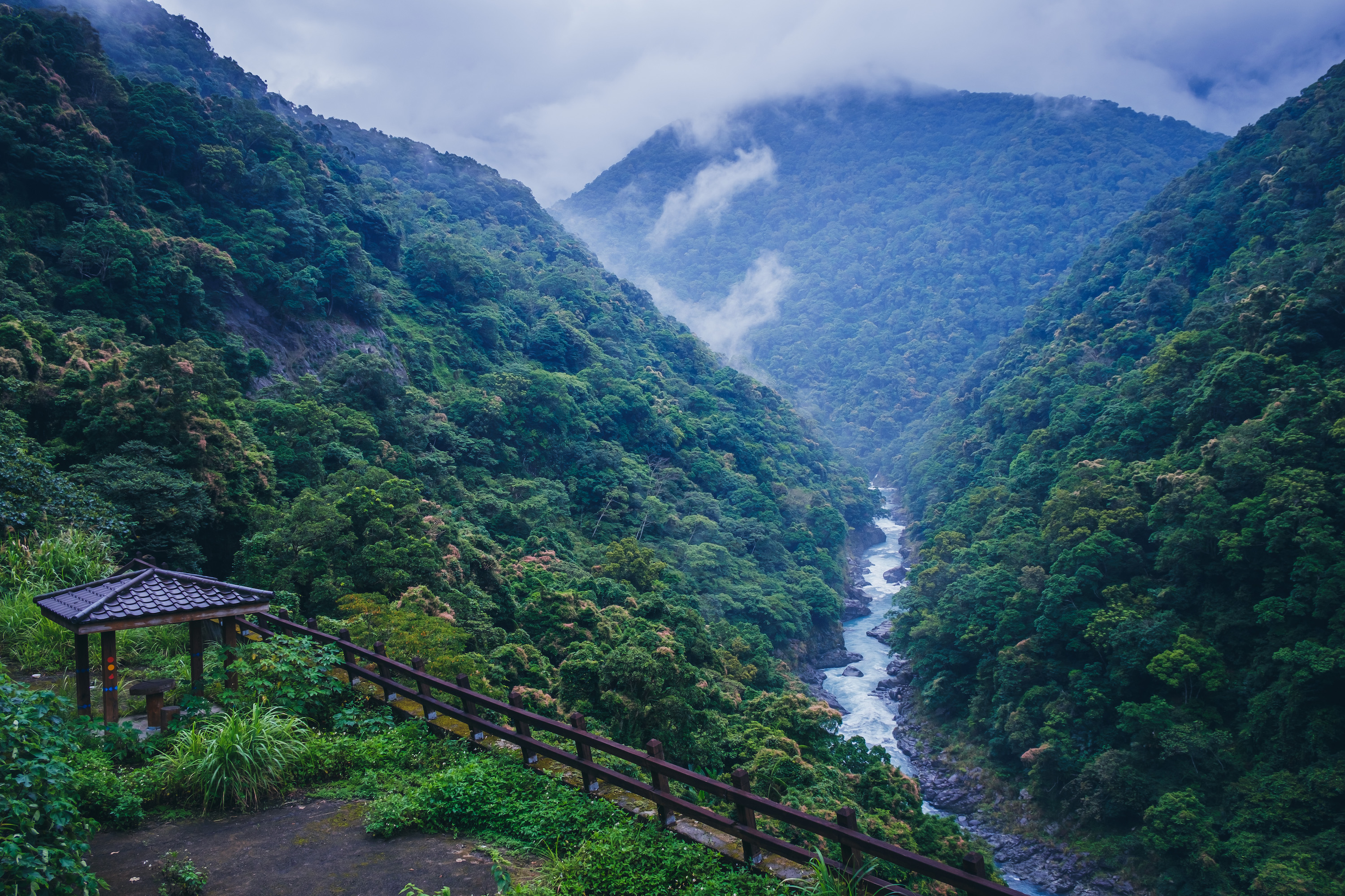 離去時刻得經過蜿蜒山路，此時剛好結束一陣大雷雨，深山中浮現的山嵐景緻搭配溪谷流水，美不勝收。