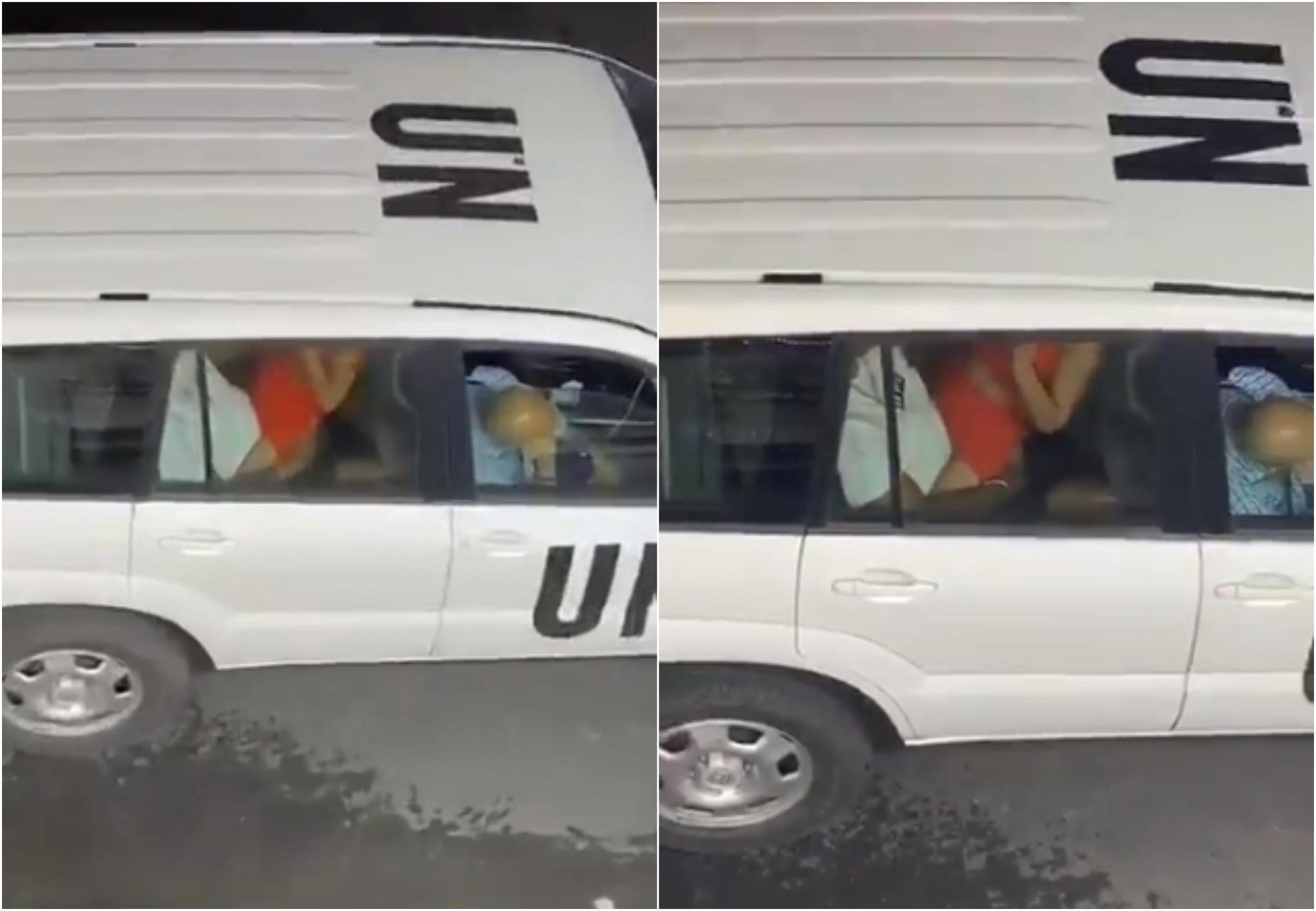 聯合國公務車驚爆「公然車震」,高層下令徹查並嚴懲。(翻攝自推特)