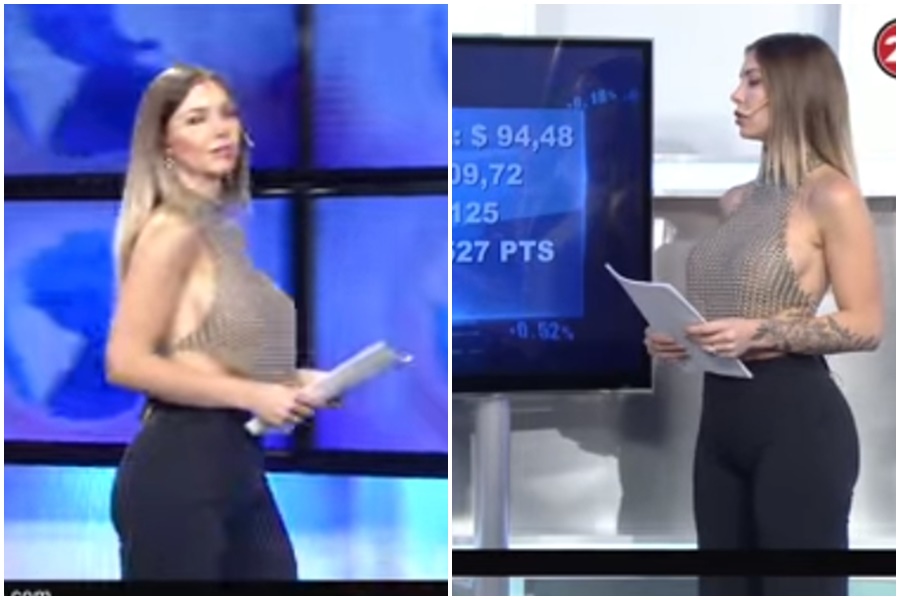 阿根廷有線電視台主播因穿的超辣爆紅，掀起大票網友熱烈討論。（翻攝自畫面）