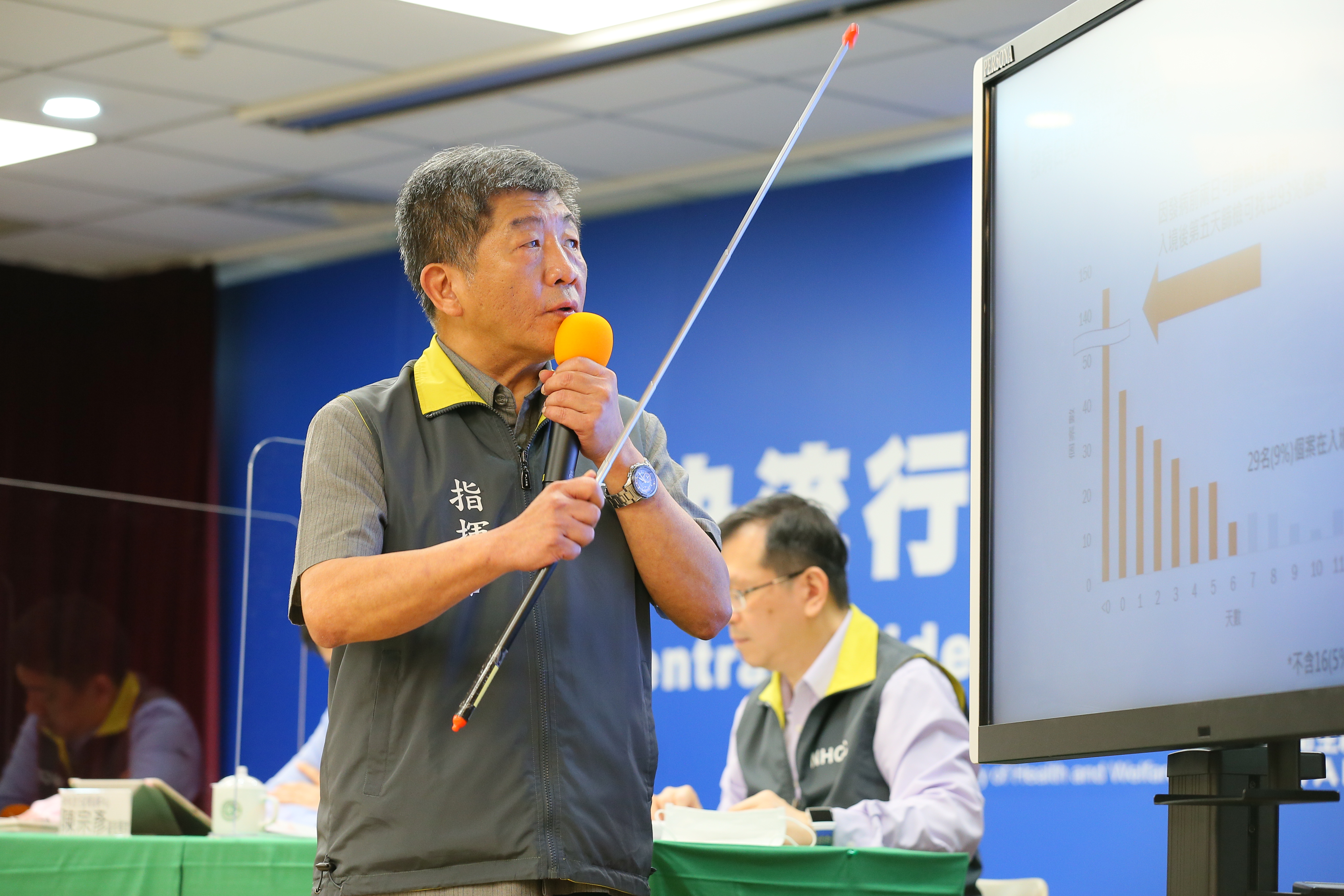 陳時中於記者會上舉出例子，強調我國邊境目前仍不能掉以輕心。（指揮中心提供）