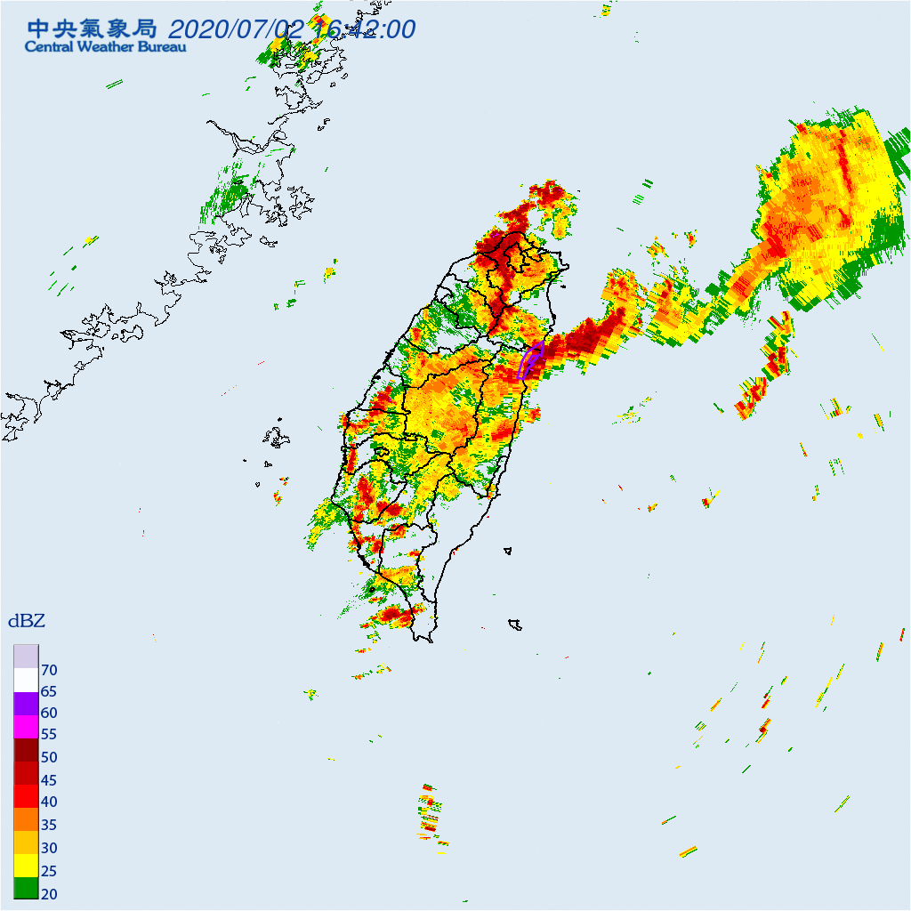 中央氣象局針對宜蘭縣及花蓮縣發布大雷雨即時訊息。（翻攝自中央氣象局官網）