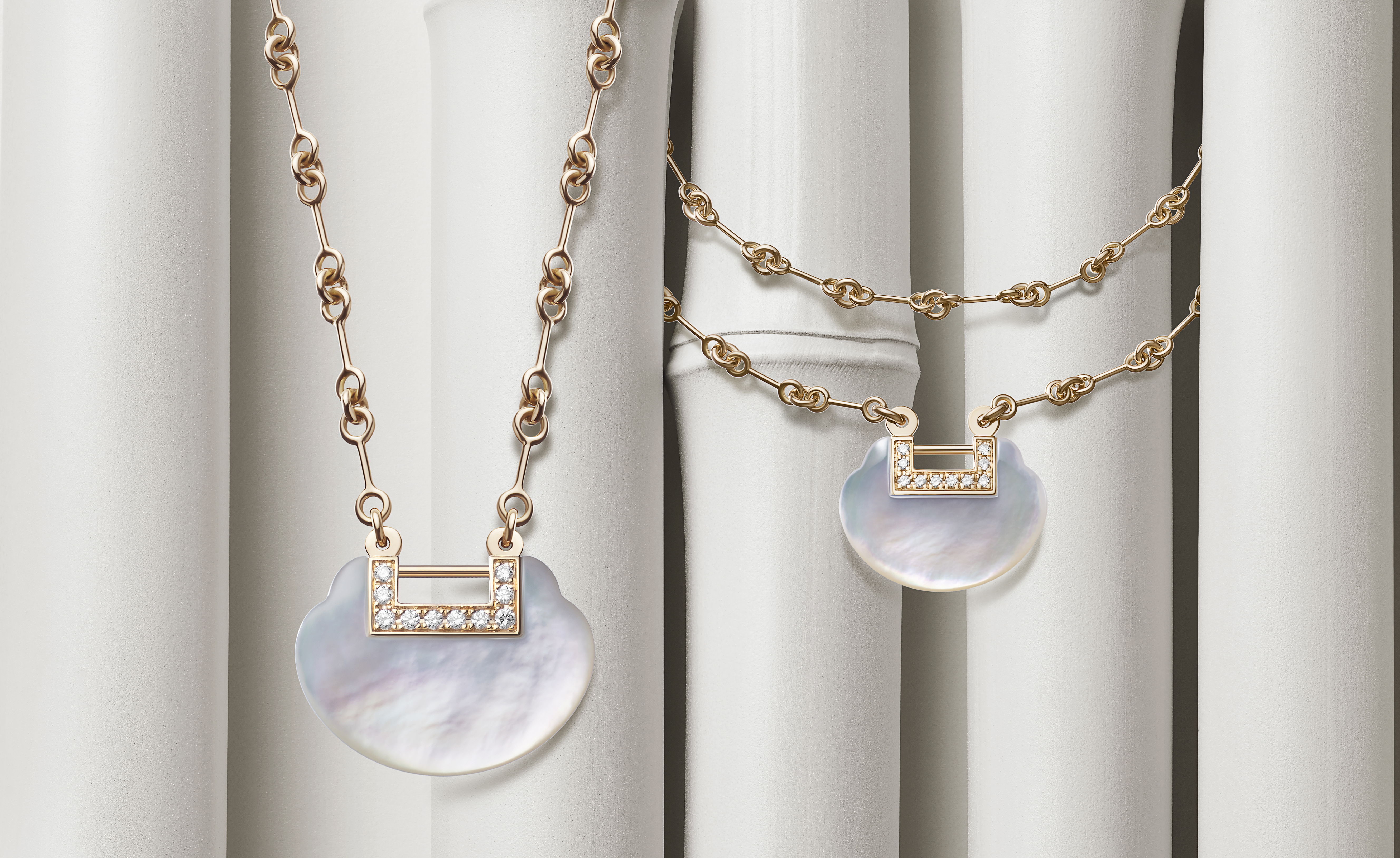 Qeelin Yu Yi珍珠母貝系列將來自中國古代精緻的如意鎖賦予現代風格。（Qeelin提供）